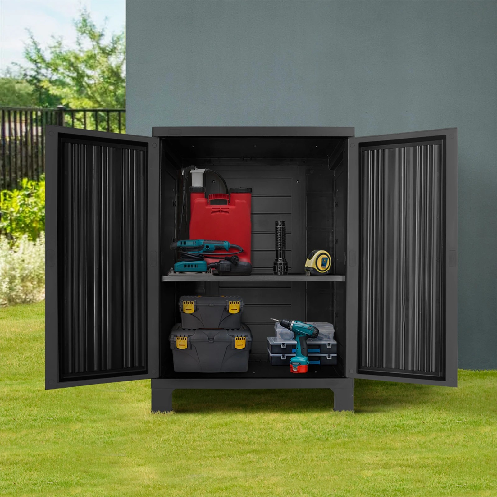 4 Livsip Outdoor Storage Cabinet Box Garden Garage Cupboard Adjustable Lockable - Black, 4 of 7