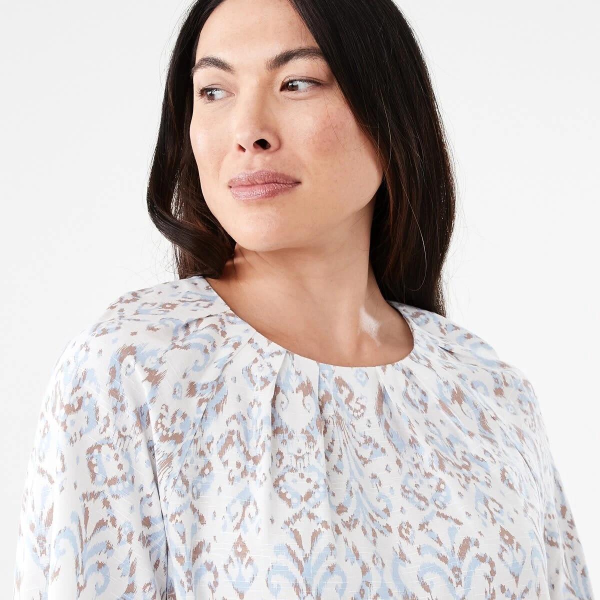 4 Short Sleeve Tuck Top IKAT BRUNI BLUE, 4 of 6