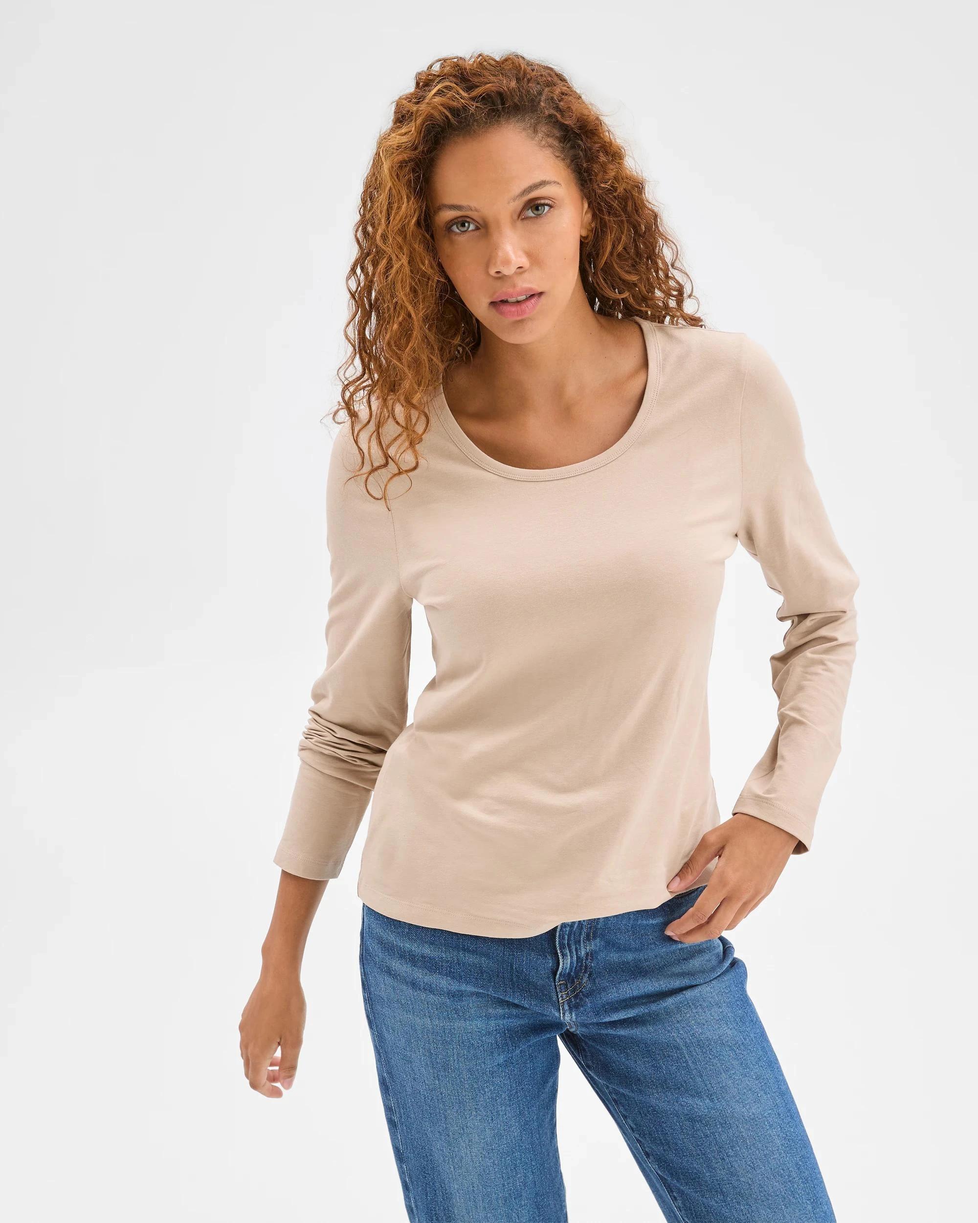 3 Target Woman Australian Cotton Long Sleeve Stretch Crew T-Shirt PARCHMENT, 3 of 6