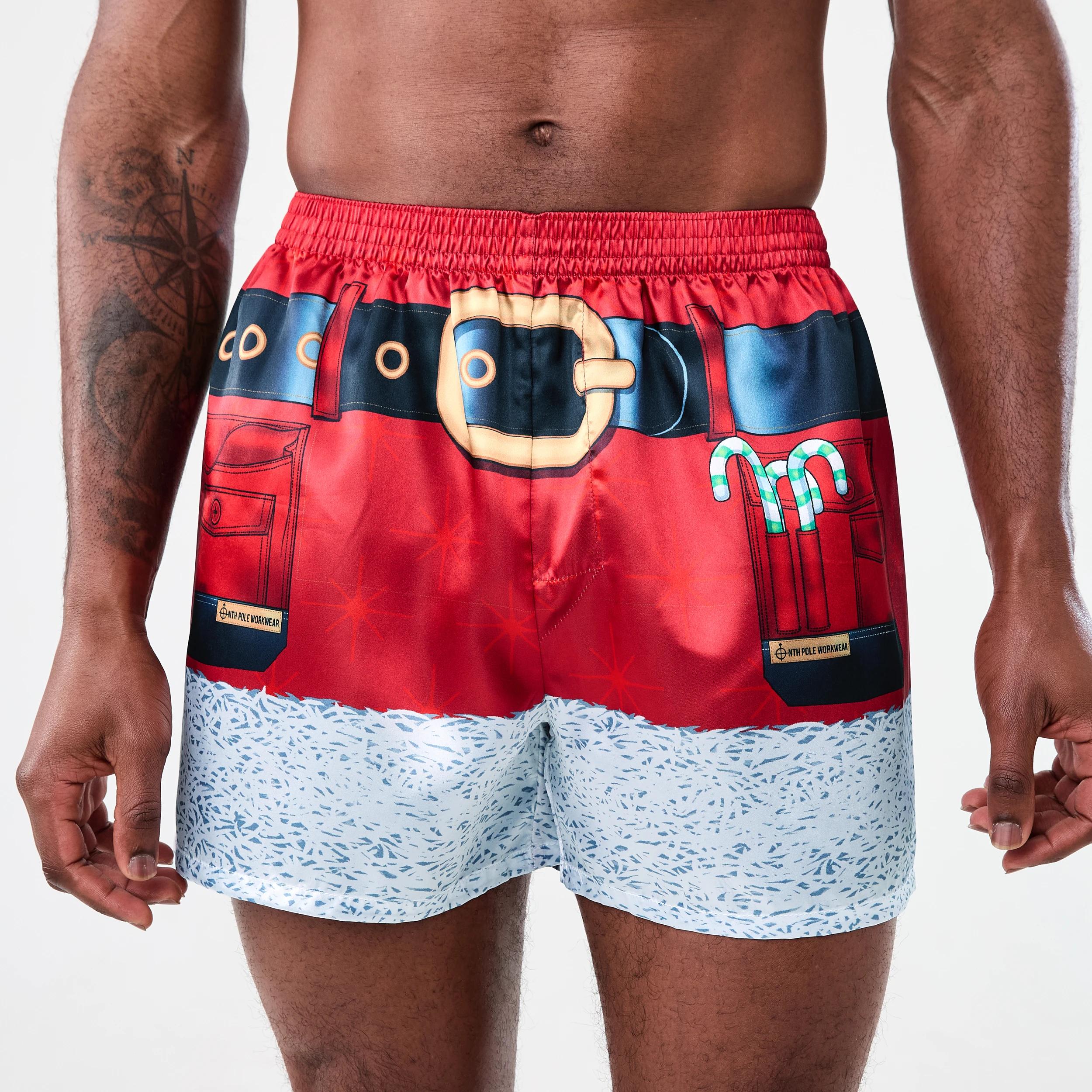 2 Printed Satin Boxers with Santa Hat Snta Hat26, 2 of 6
