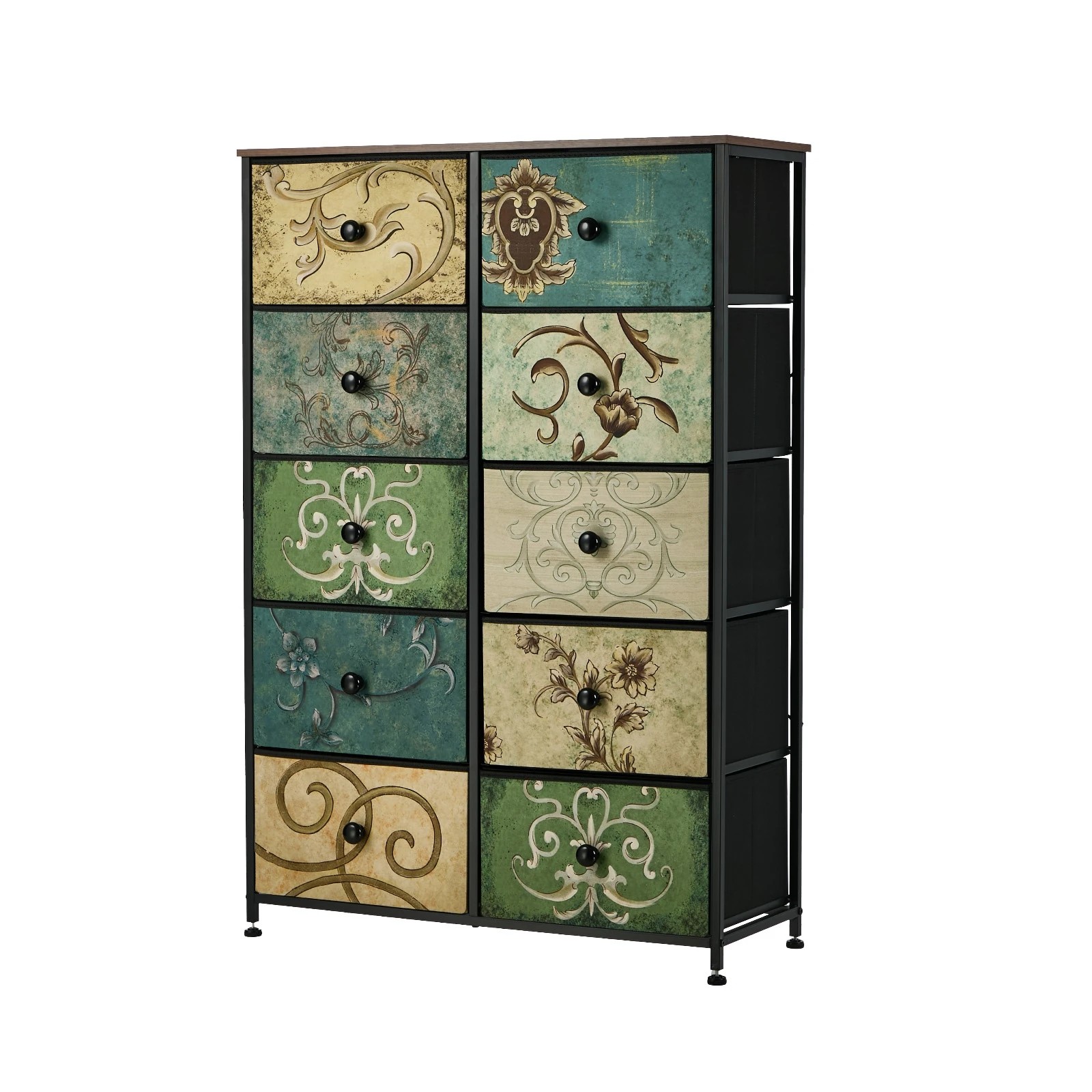 1 Oikiture 10 Chest of Drawers Fabric Storage Cabinet Tower Tallboy Retro Dresser - Multi, 1 of 6