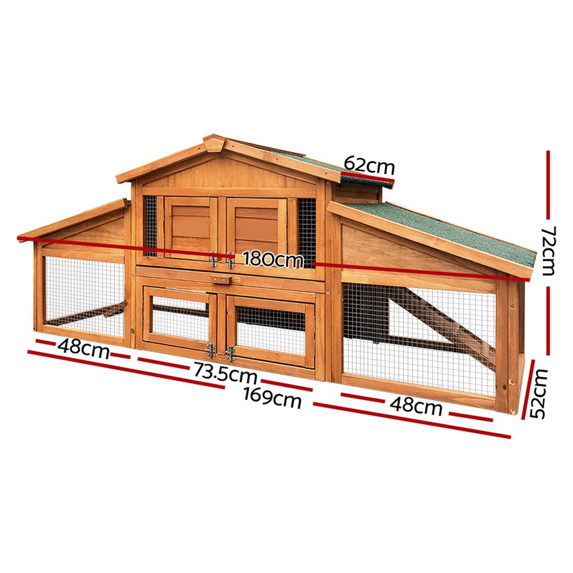 3 i.Pet Chicken Coop Rabbit Hutch Large House Outdoor Wooden Pet Bunny Run Cage - Brown, 3 of 10