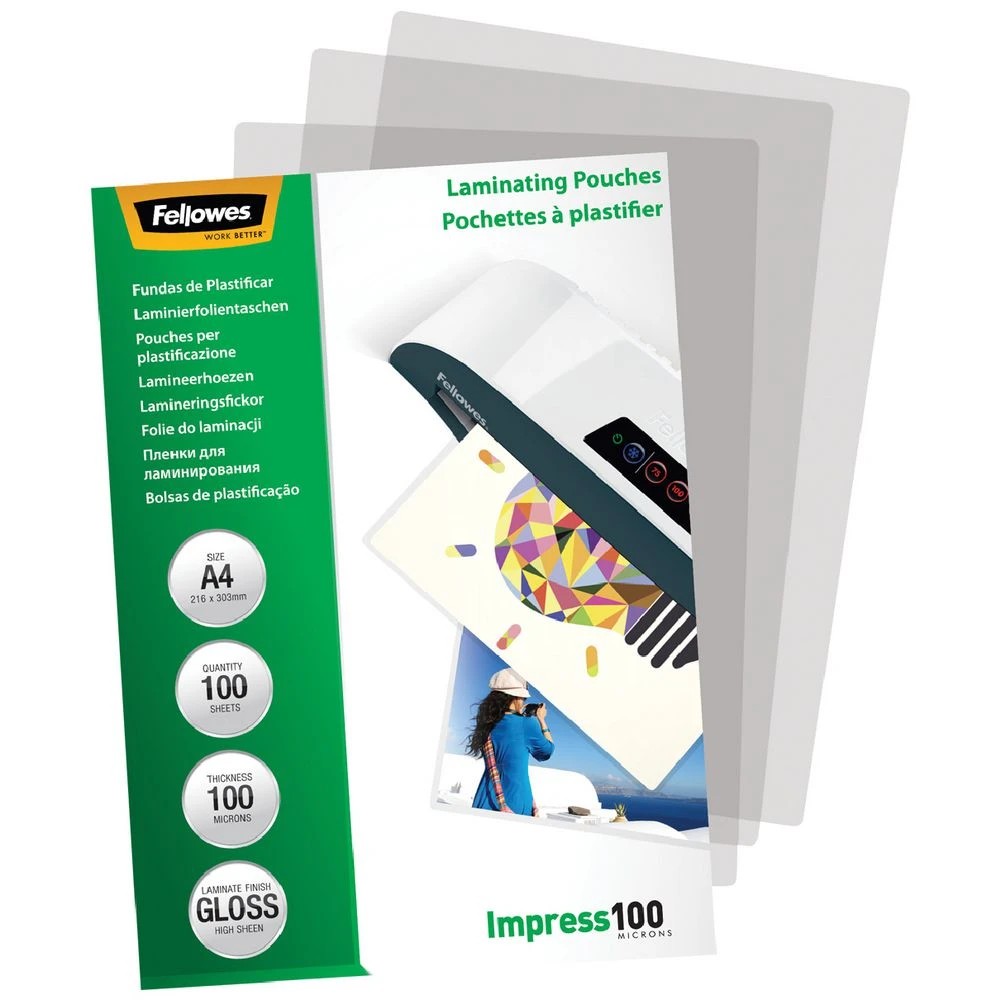 3 Fellowes A4 100 Micron Laminating Pouch Gloss 100 Pack, 3 of 4