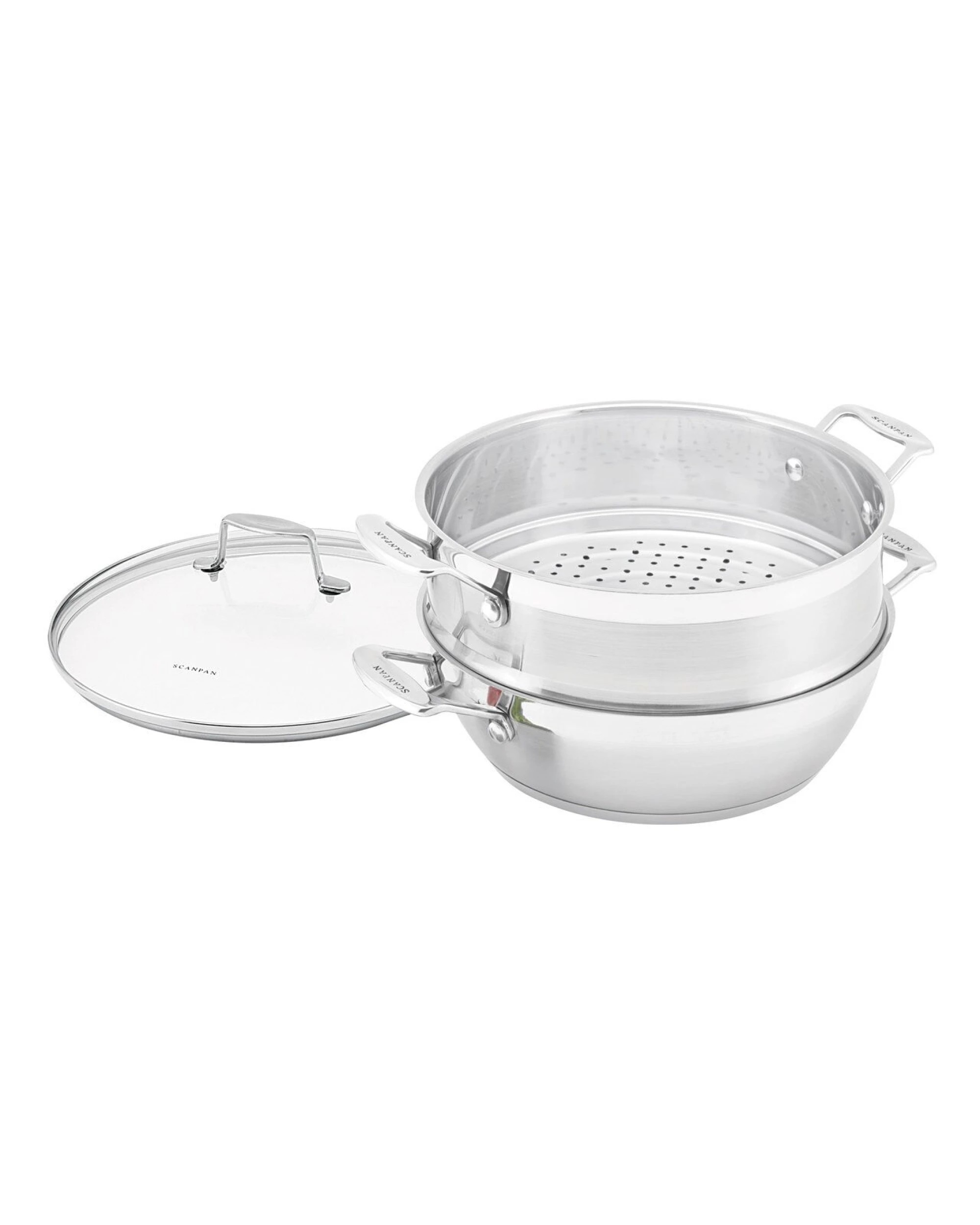 1 Scanpan Impact Multi Purpose Pan 28cm With Steamer Stew Braise Saute In Silver, 1 of 4