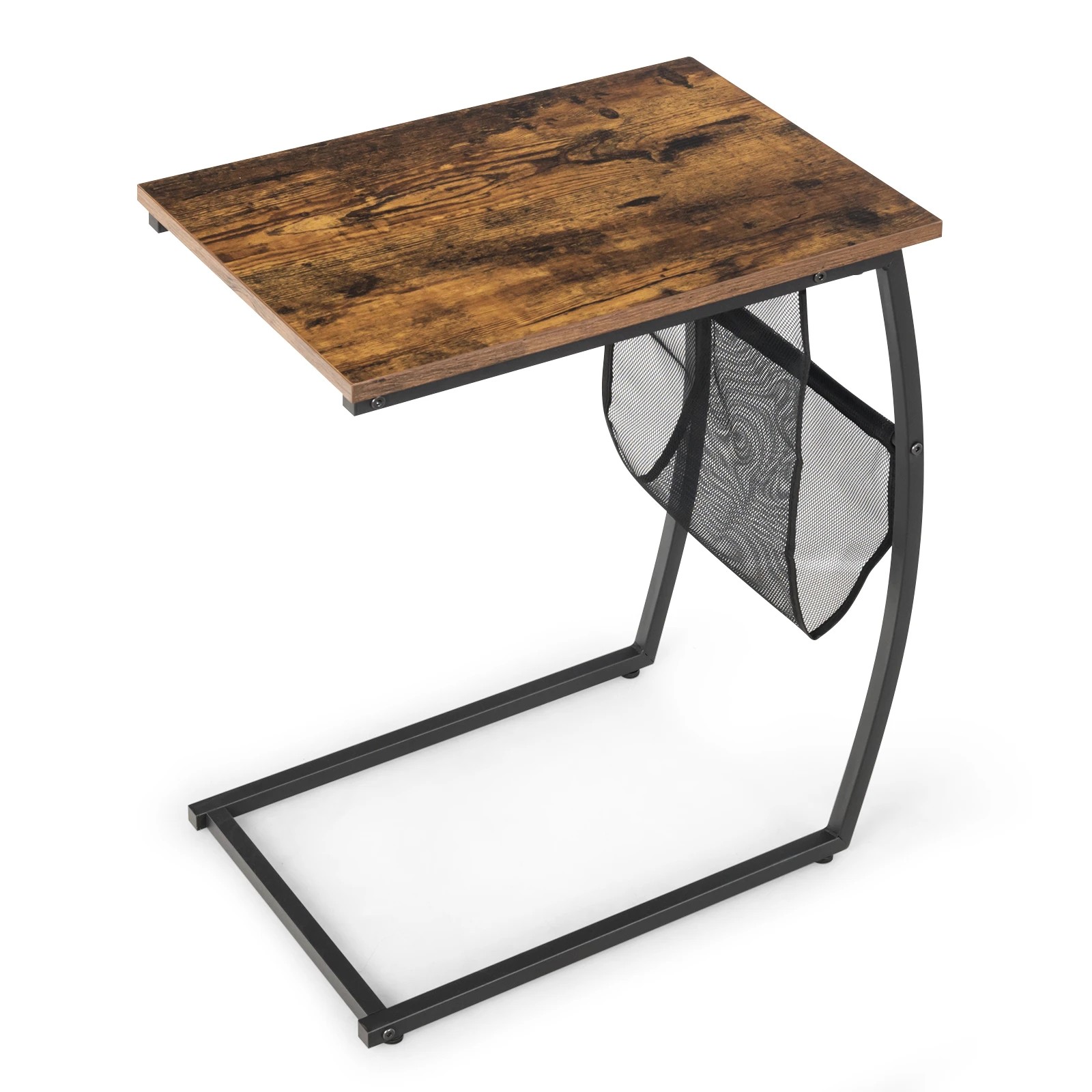 1 Costway C-shaped Side End Table Bedside Table Metal Frame w/Magazine Holder, 1 of 1