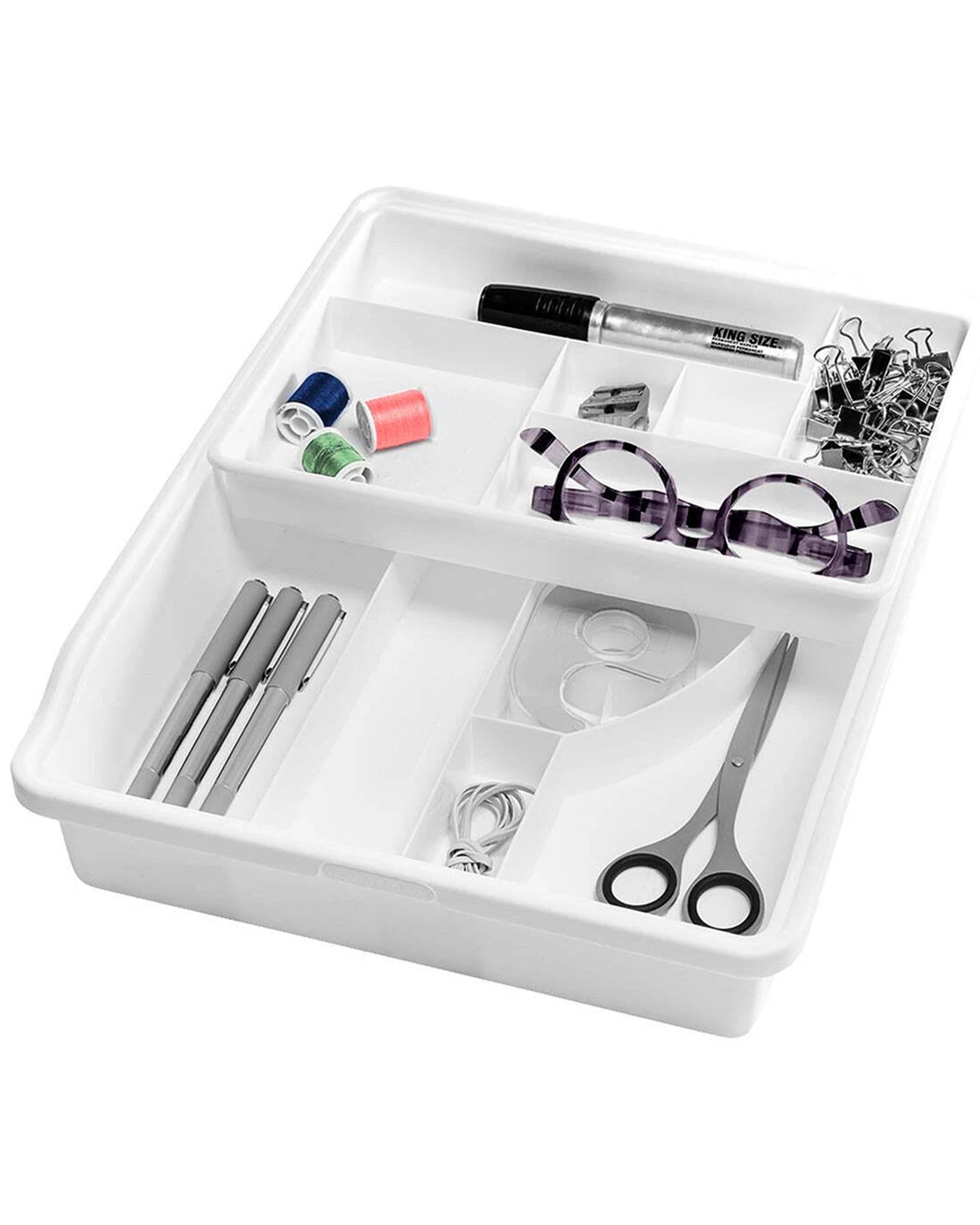 1 Madesmart Basic Junk Drawer Organiser 38cm With Removable Top Tray Plastic - White, 1 of 3