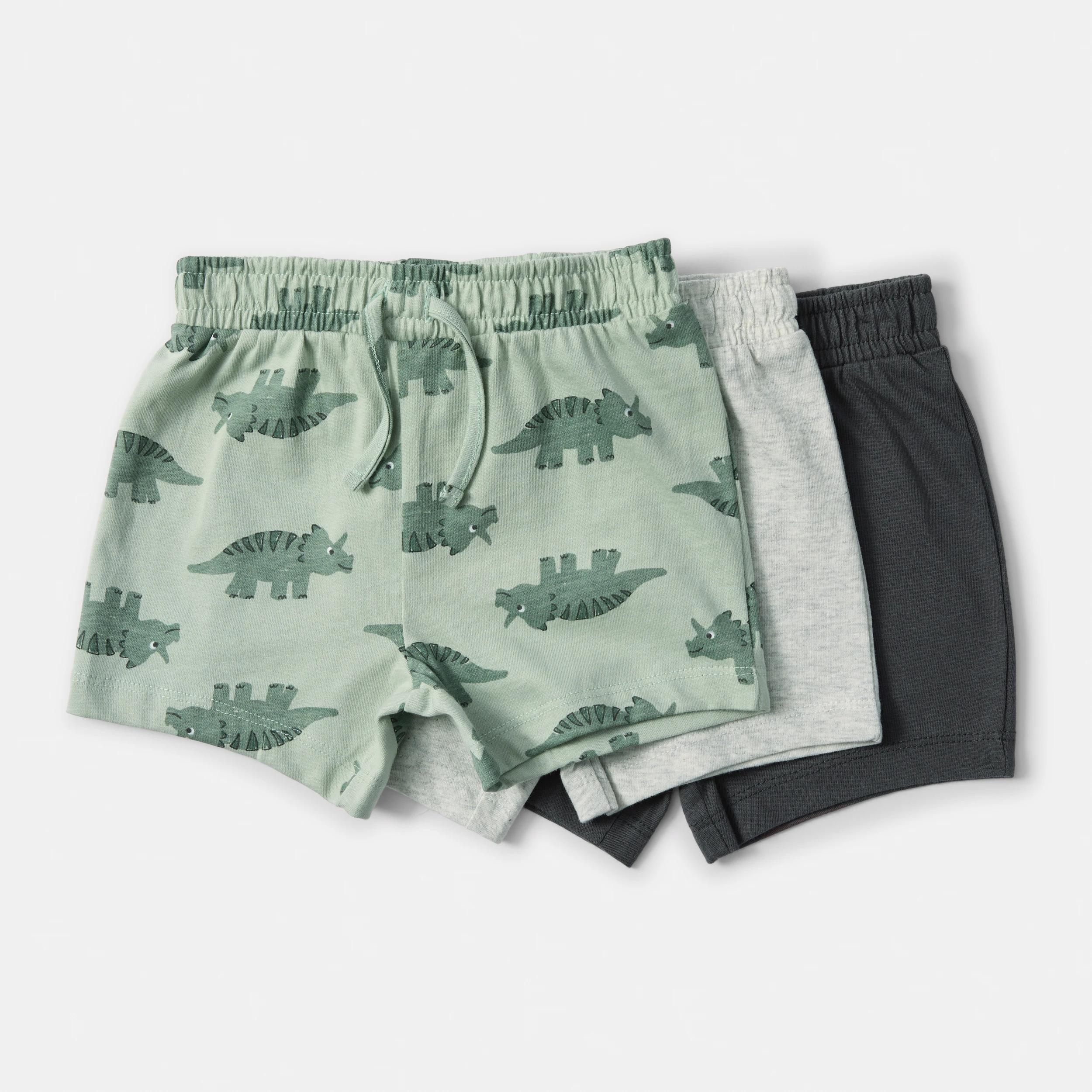1 3 Pack Print Shorts GREEN DINOS, 1 of 8