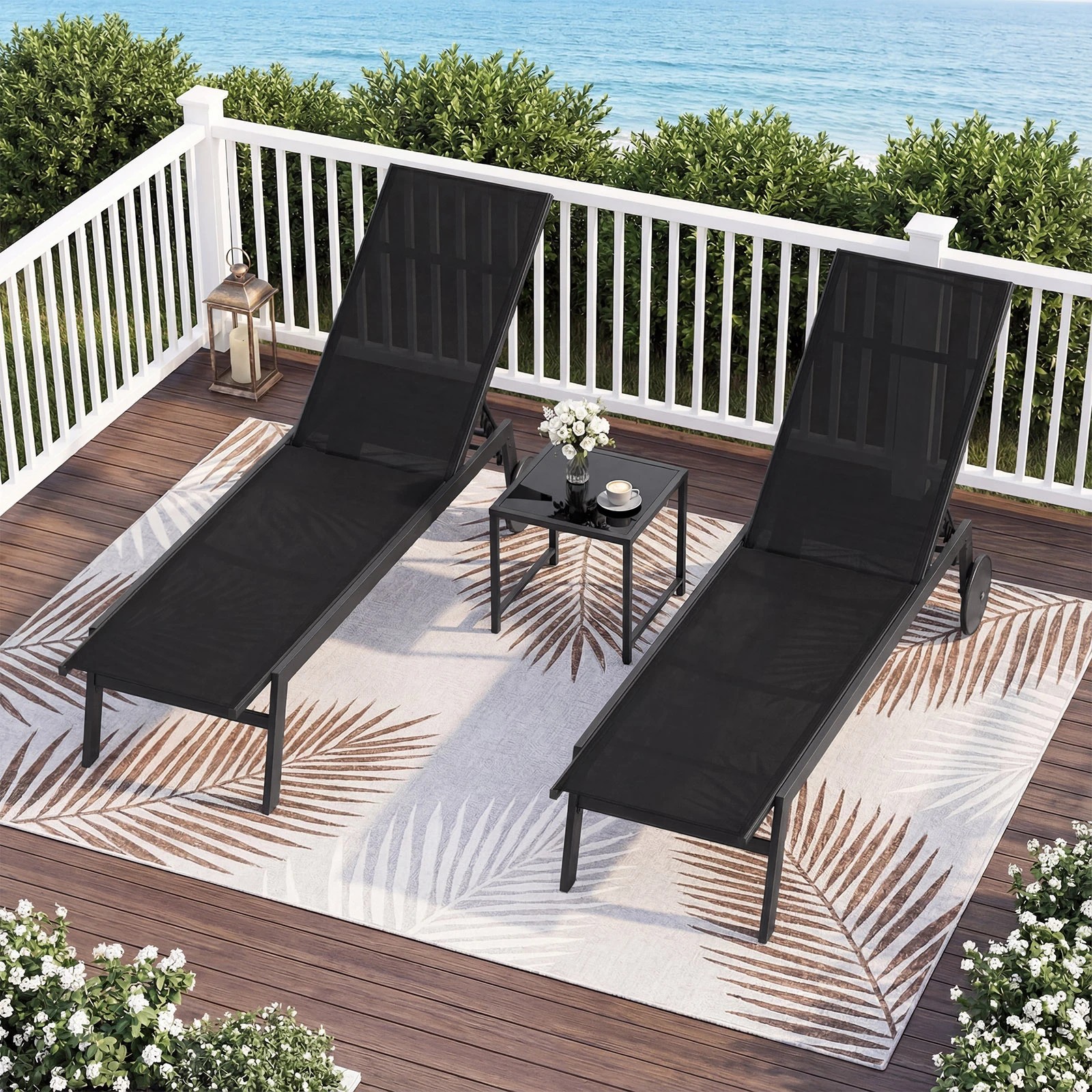 3 Costway 2x Patio Chaise Lounge Chair Outdoor Sun Lounger Bed w/wheels - Black, 3 of 3