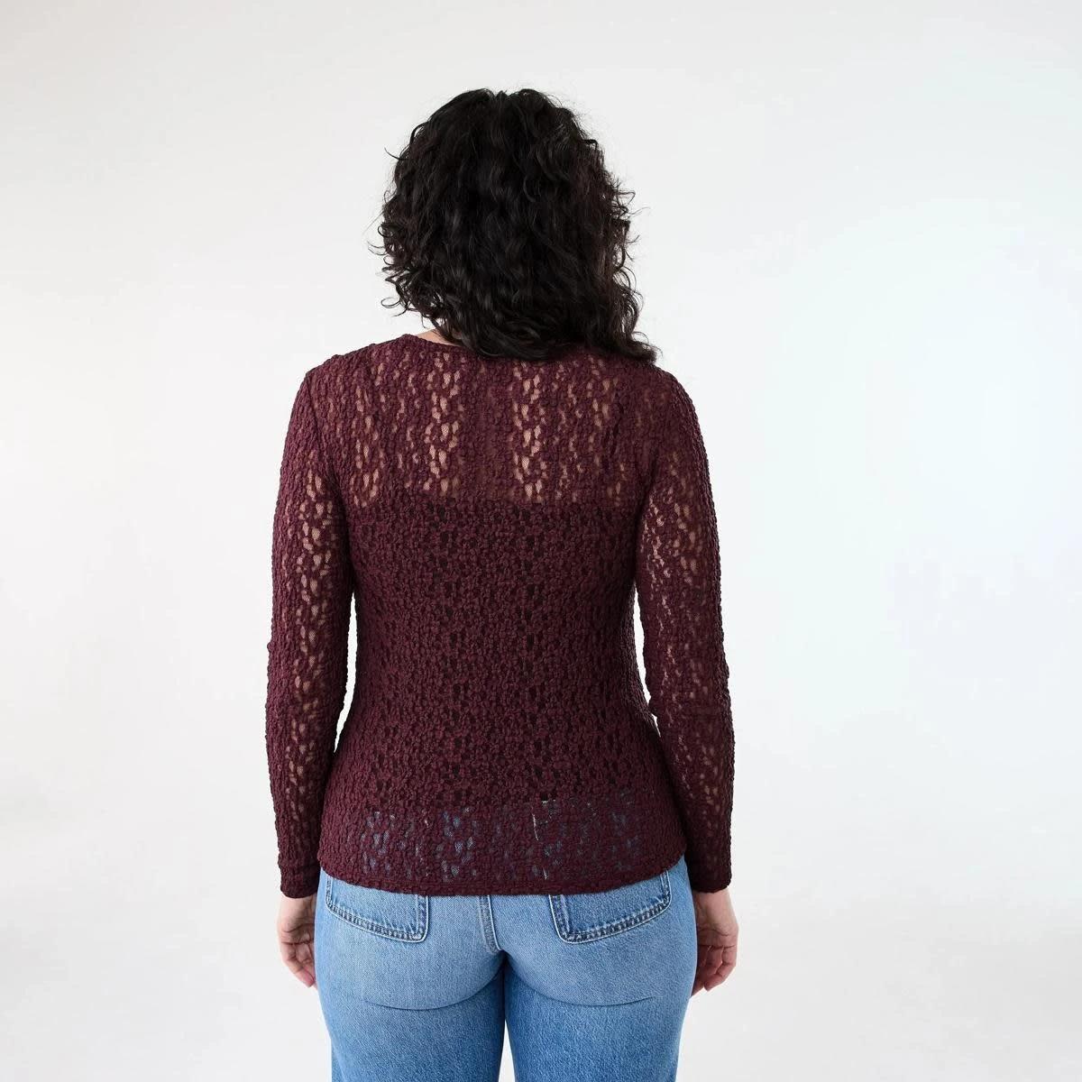 3 Long Sleeve Lace Top WARM MULBERRY, 3 of 5