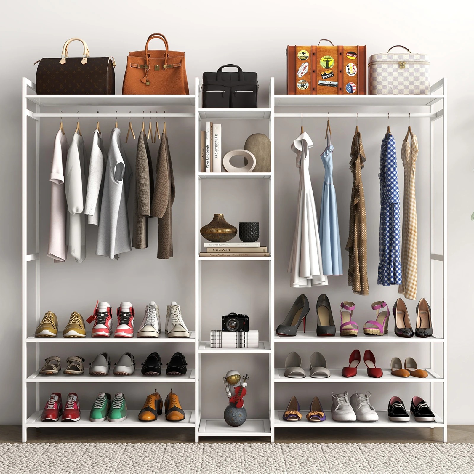 2 Milano Décor Multifunctional Bamboo Clothes Rack Storage Stand Organiser - White, 2 of 10