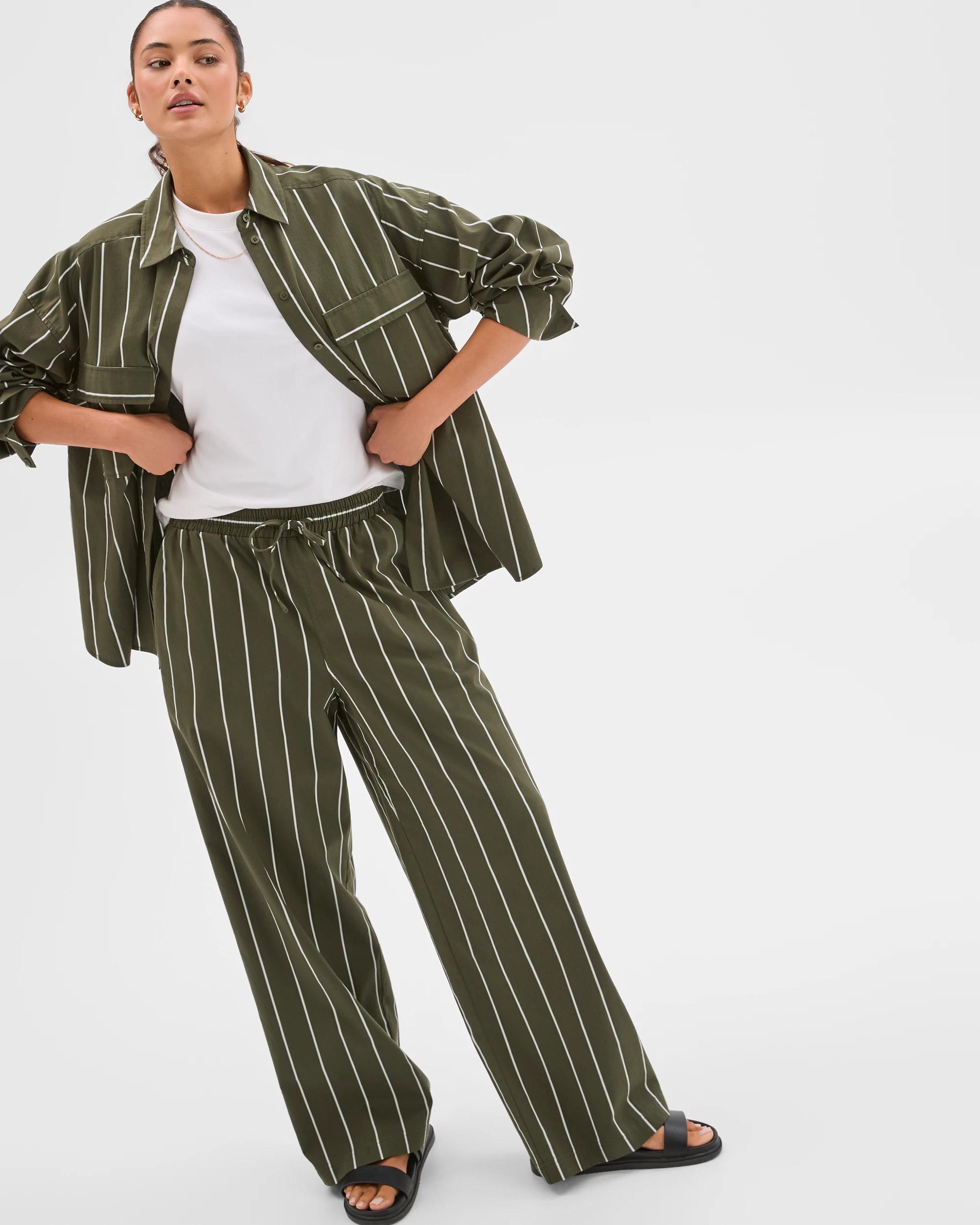 2 Lily Loves Australian Cotton Blend Poplin Striped Pants GREEN STRIPE, 2 of 7