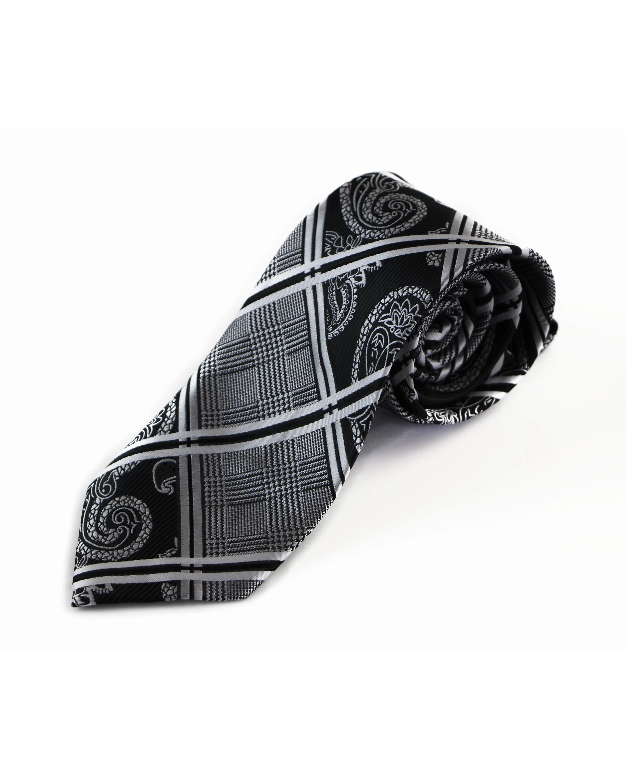 2 Zasel Mens Silver & Black Patterned 8cm Neck Tie - Multi, 2 of 3