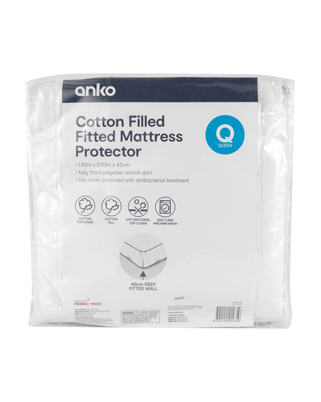 Cotton Filled Fitted Mattress Protector - Queen Bed, W