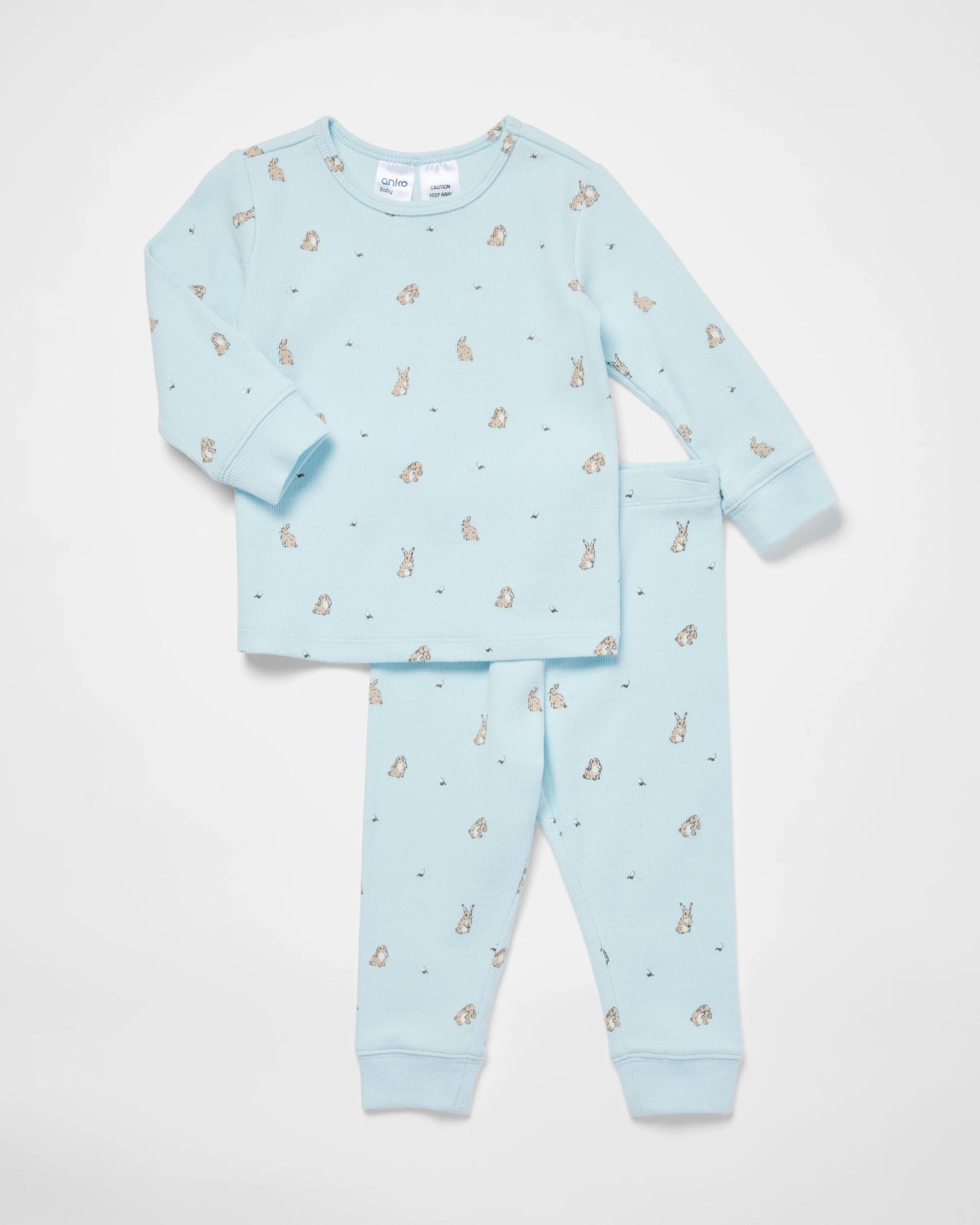 1 Cotton Ribbed Pyjama Set Blu Bnny, 1 of 8