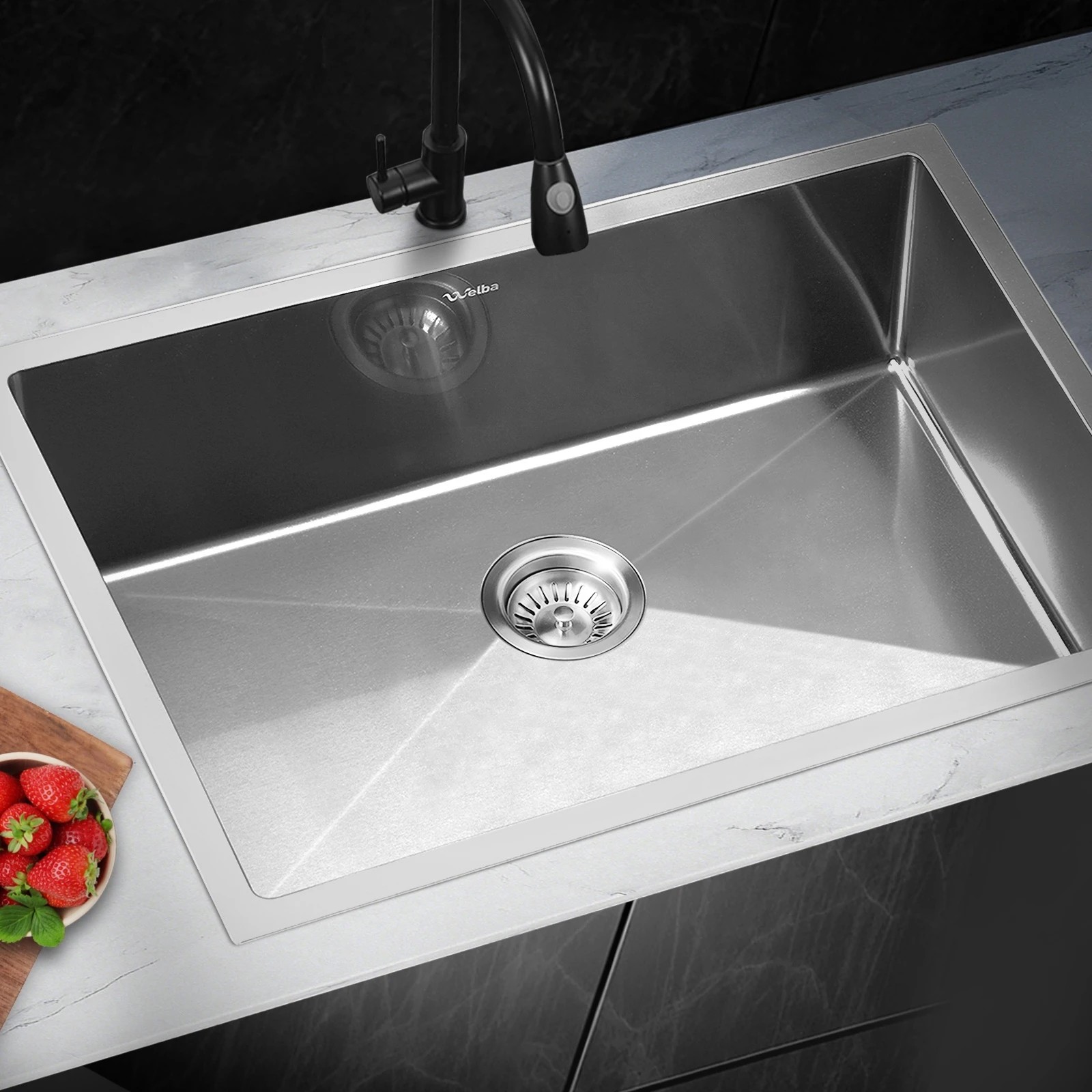 2 Welba Kitchen Sink 70X45CM Stainless Steel Single Bowl Basin With Waste - Silver, 2 of 4