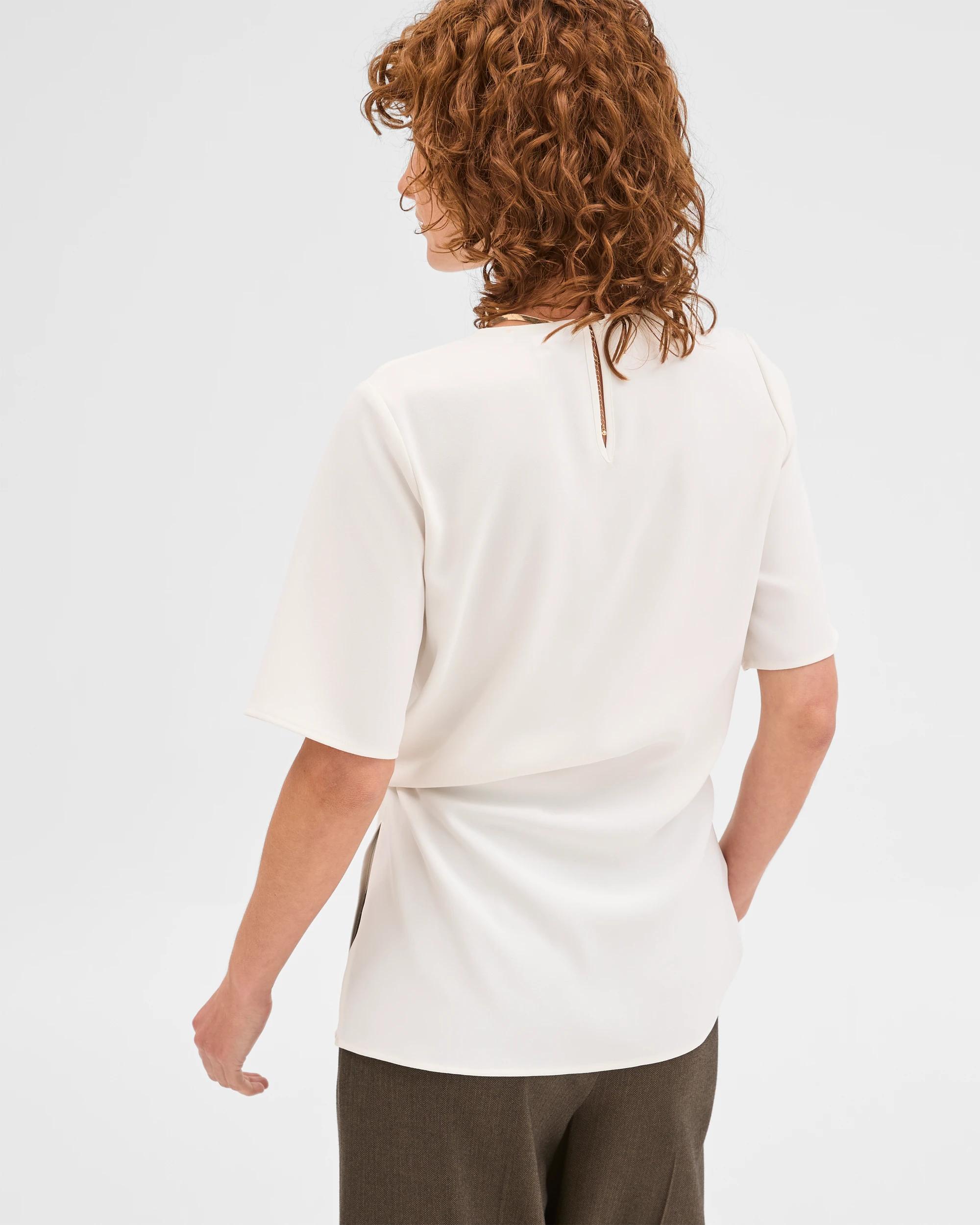 6 Preview Short Sleeve Knot Detail Blouse CLOUD DANCER, 6 of 6