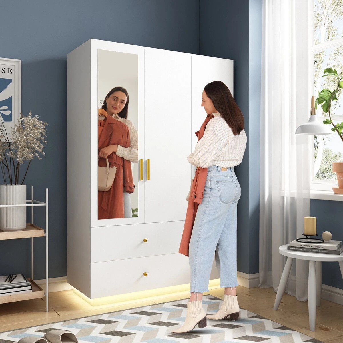 4 LUXSUITE Mirrored Wardrobe Cabinet Dresser LED, 4 of 8