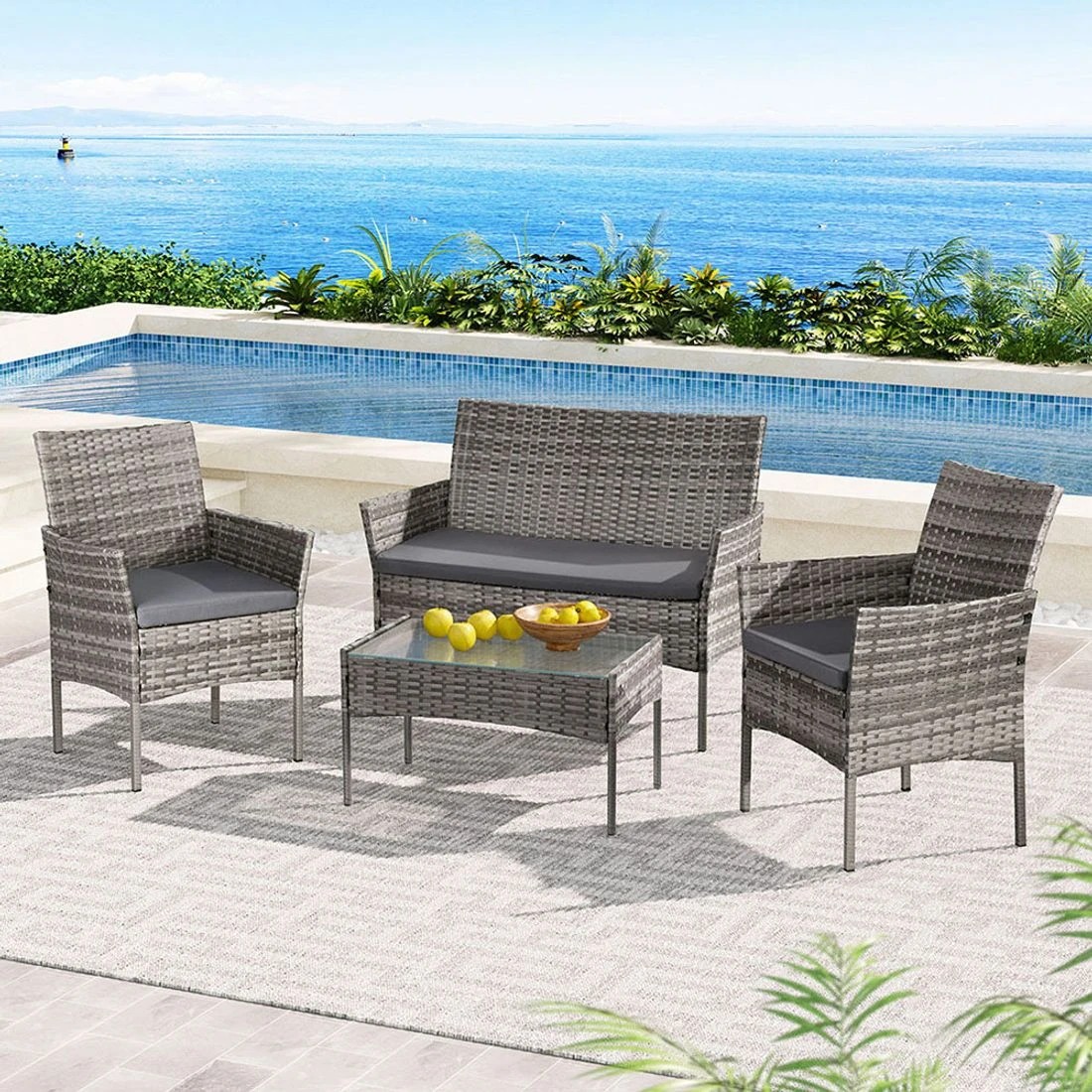 3 Gardeon 4 Seater Outdoor Sofa Set Wicker Setting Table Chair Furniture
 - grey, 3 of 3