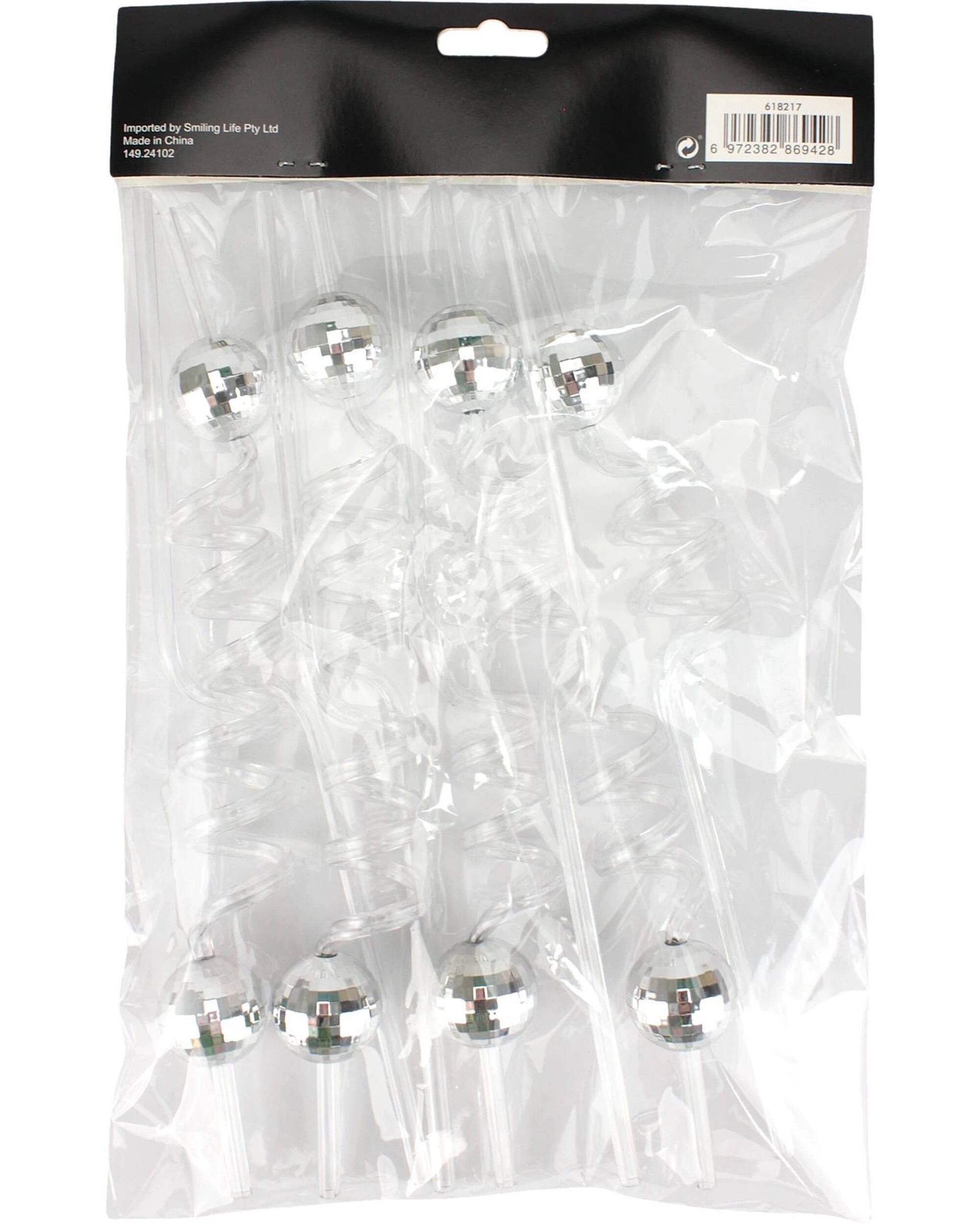 5 Partyrama Disco Ball Curly Straws Pack of 8 - Silver, 5 of 5