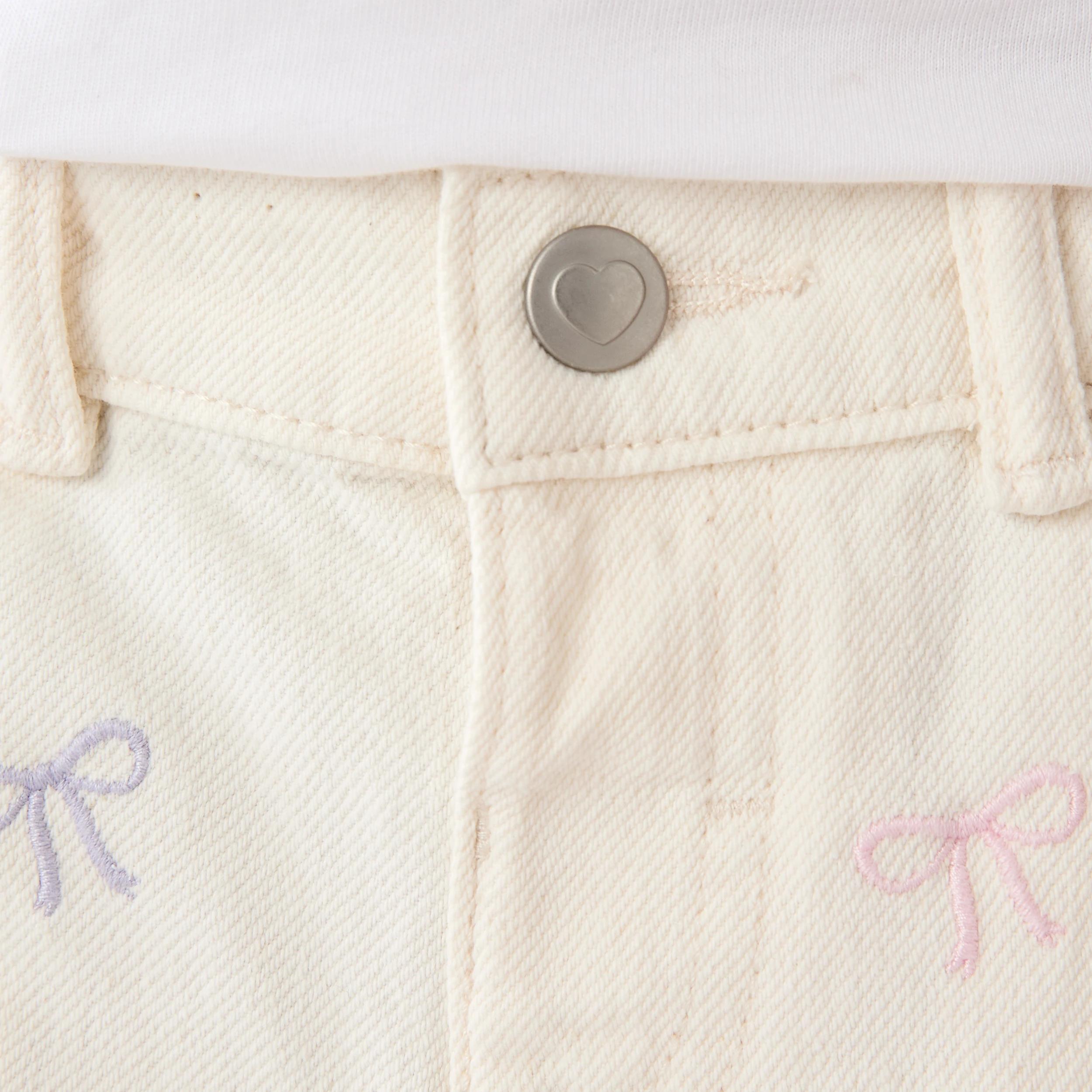 3 Embroidery Denim Shorts BEIGE RIBBON BOW, 3 of 7
