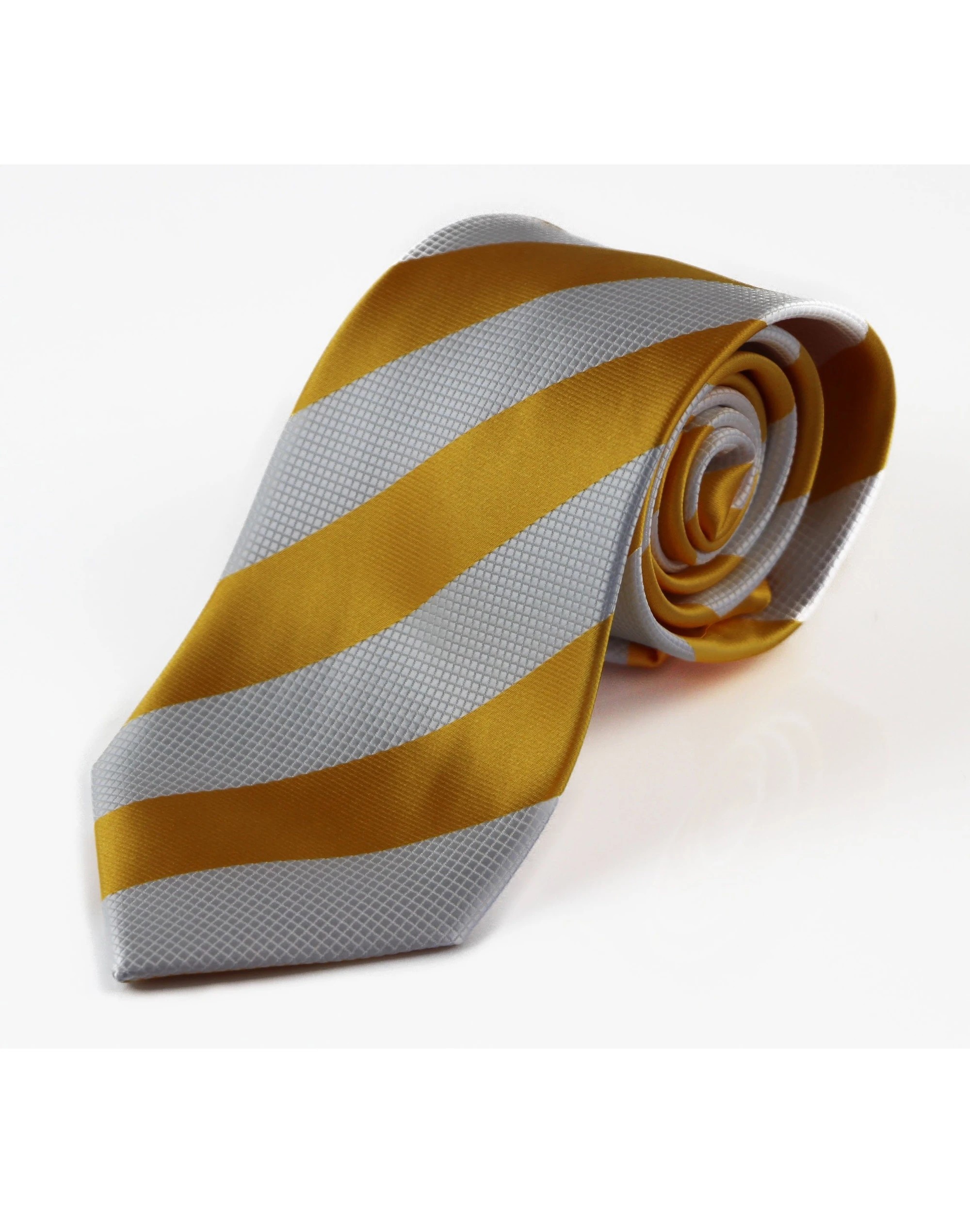 2 Zasel Mens Yellow & White Thick Striped Patterned 8cm Neck Tie, 2 of 2