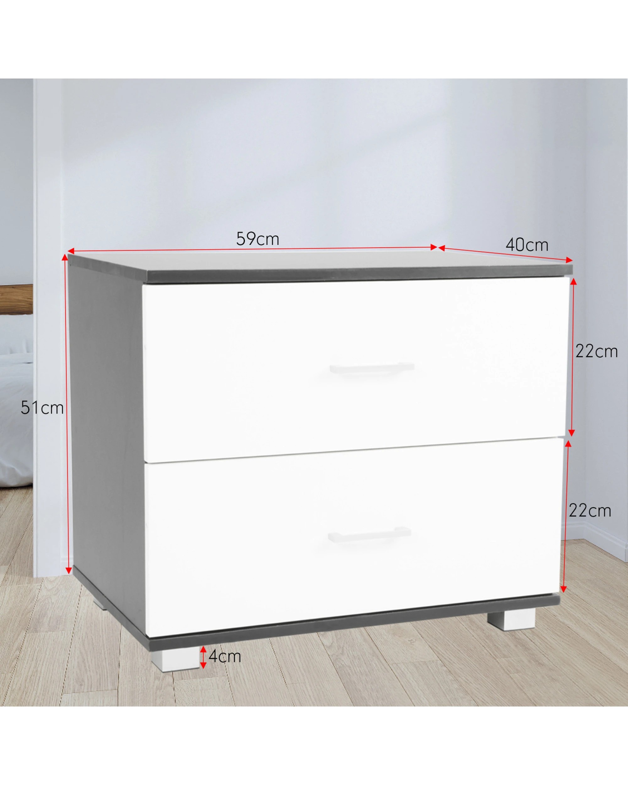 3 Bedside Table With Drawers Mdf - Black White, 3 of 6