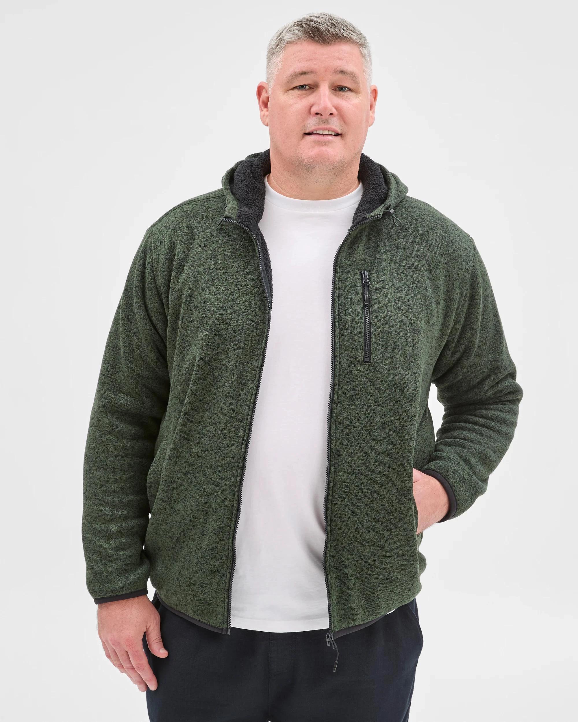6 Target Man Plus Size Teddy Zip Through Fleece Hoodie GREEN, 6 of 6