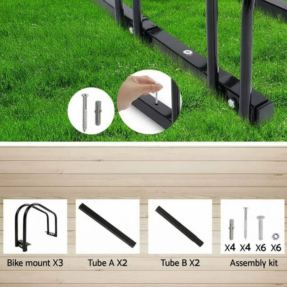 7 Weisshorn 3 Bike Stand Rack Bicycle Storage Floor Parking Holder Cycling - Black, 7 of 9