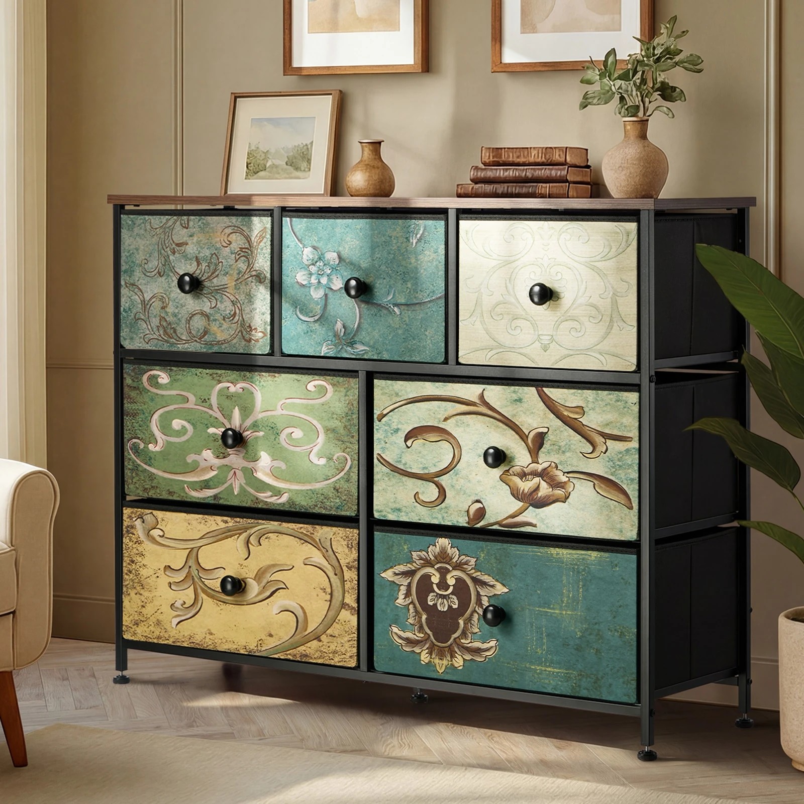 3 Oikiture 7 Chest of Drawers Fabric Storage Cabinet Tower Dresser Lowboy - Multi, 3 of 6