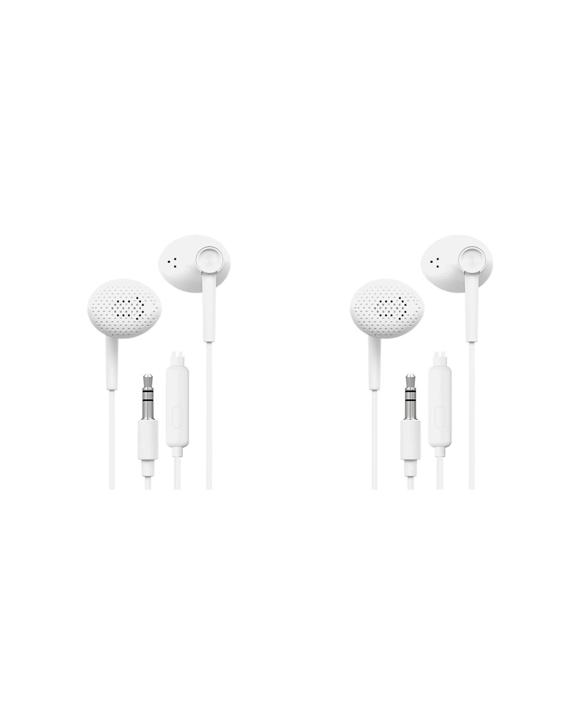 2PK Liquid Ears Everyday 3.5mm Wired Bud Earphones With Mic - Stereo Value Pack - White
