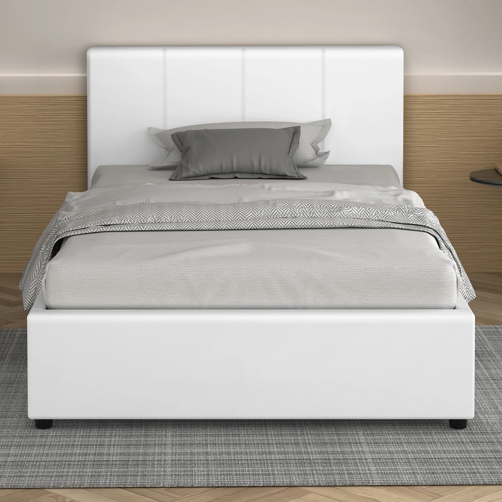 3 Alfordson Bed Frame Single Size Gas Lift Storage Base Leather Tricia - White, 3 of 10