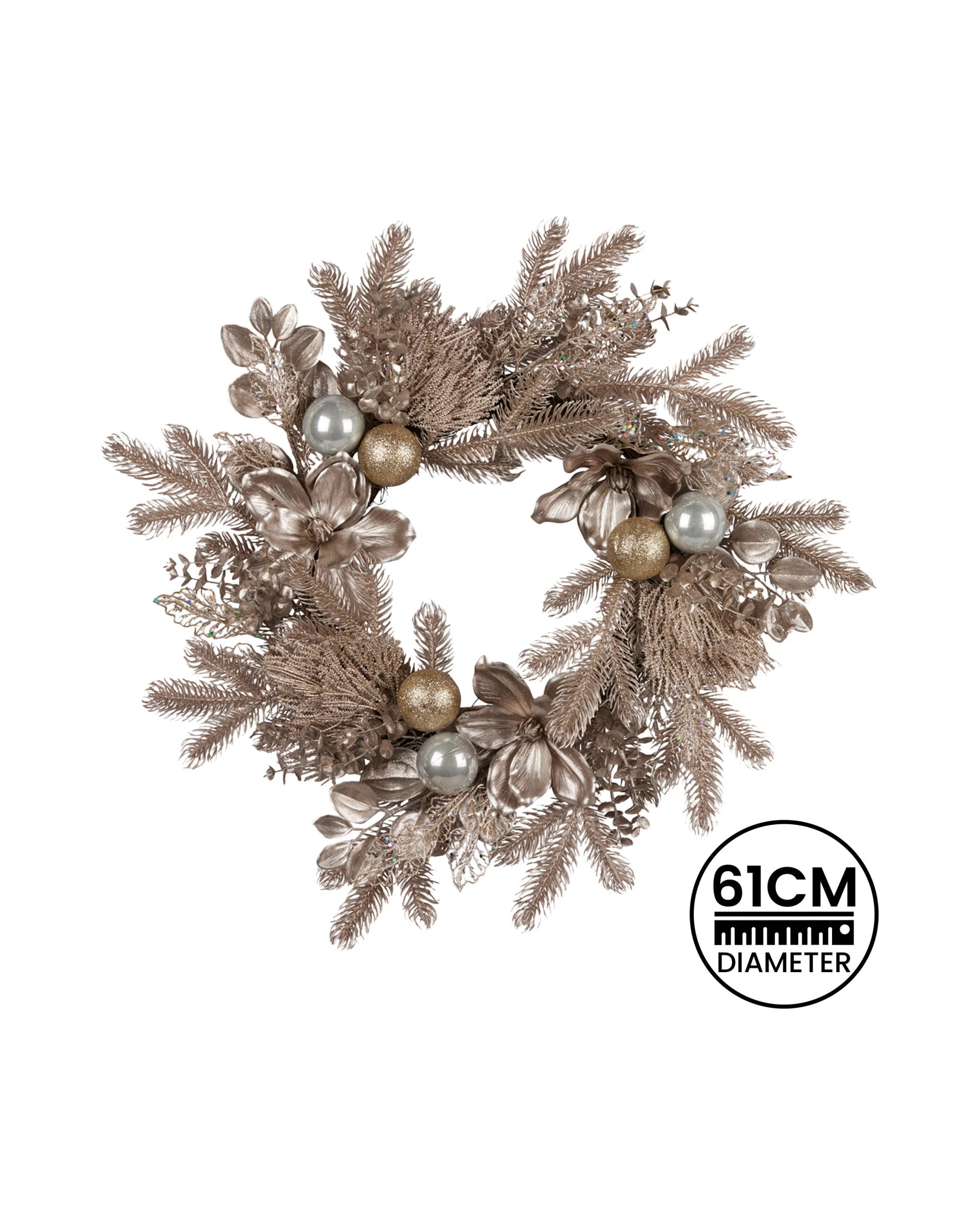 3 Christabelle Champagne Glitter Christmas Wreath - 61cm, 3 of 6