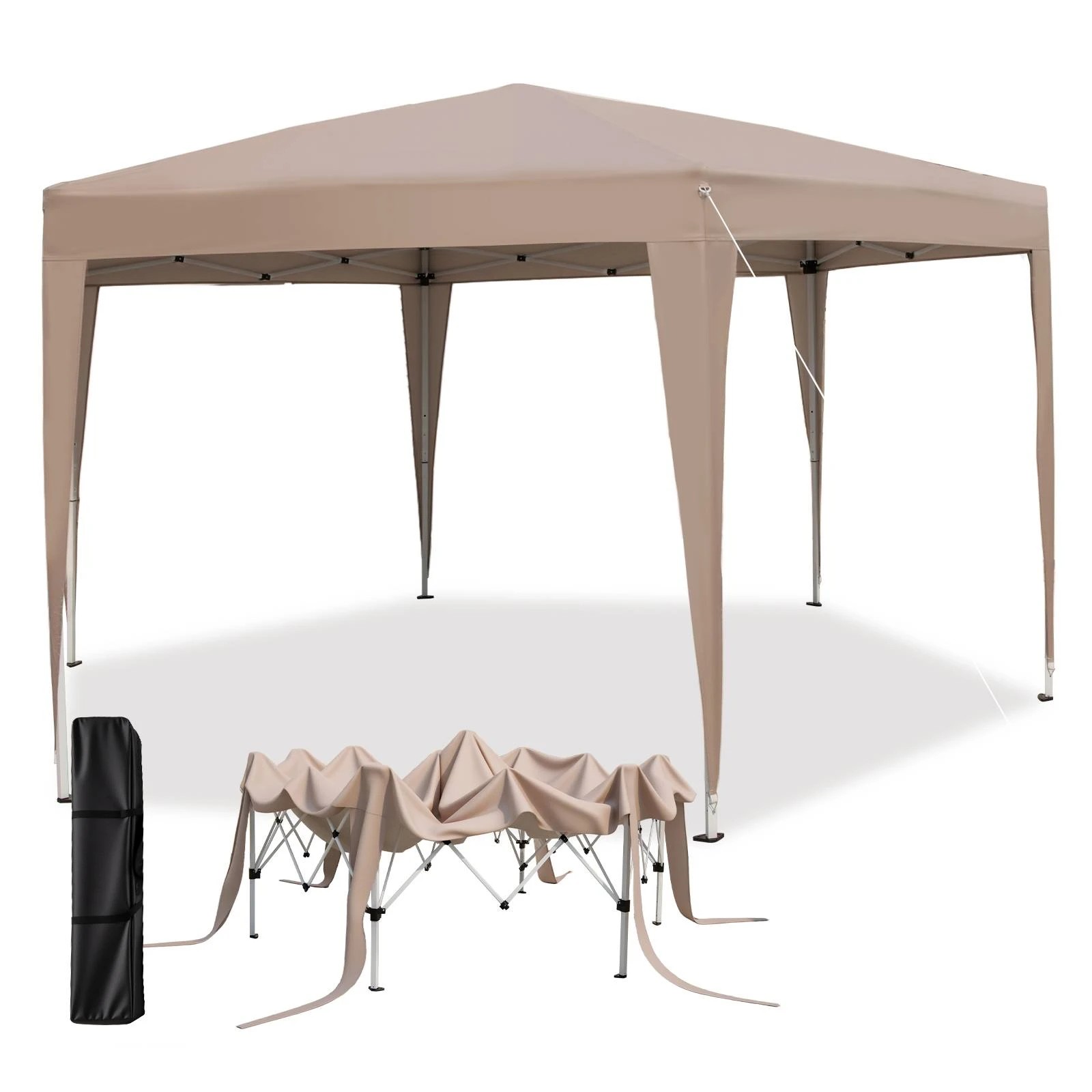 1 Costway 4x3.5m Hexagonal Pop-Up Canopy Adjustable Shelter - Brown, 1 of 1