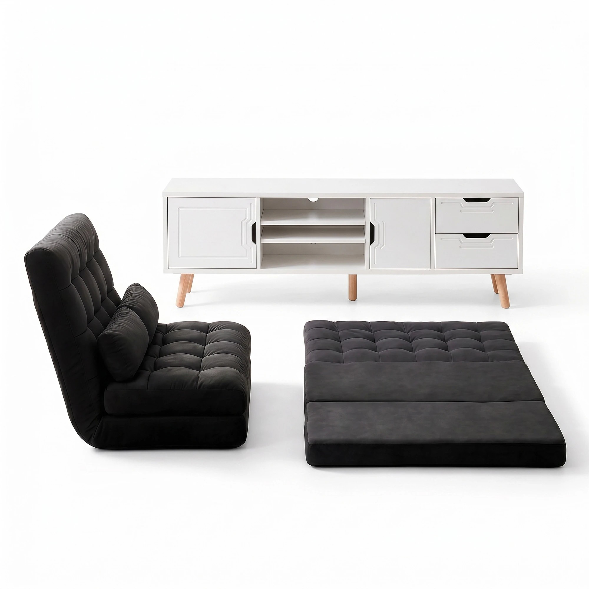 3 Artiss Sofa Bed Adjustable Floor Chair & TV Unit 120cm Entertainment Cabinet Set - Multi, 3 of 9
