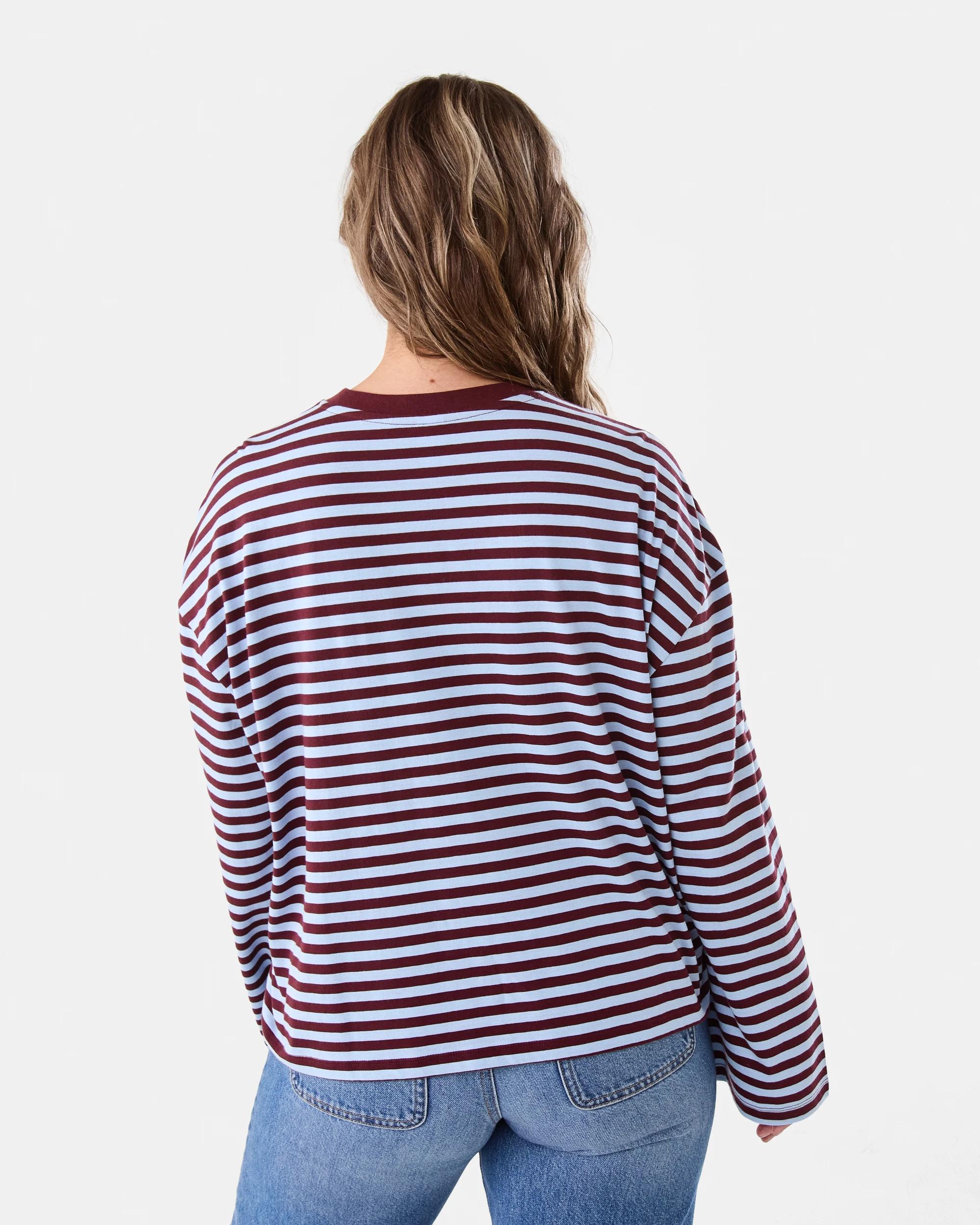 3 Long Sleeve Oversized Boyfriend Print T-shirt Blue Strp, 3 of 6