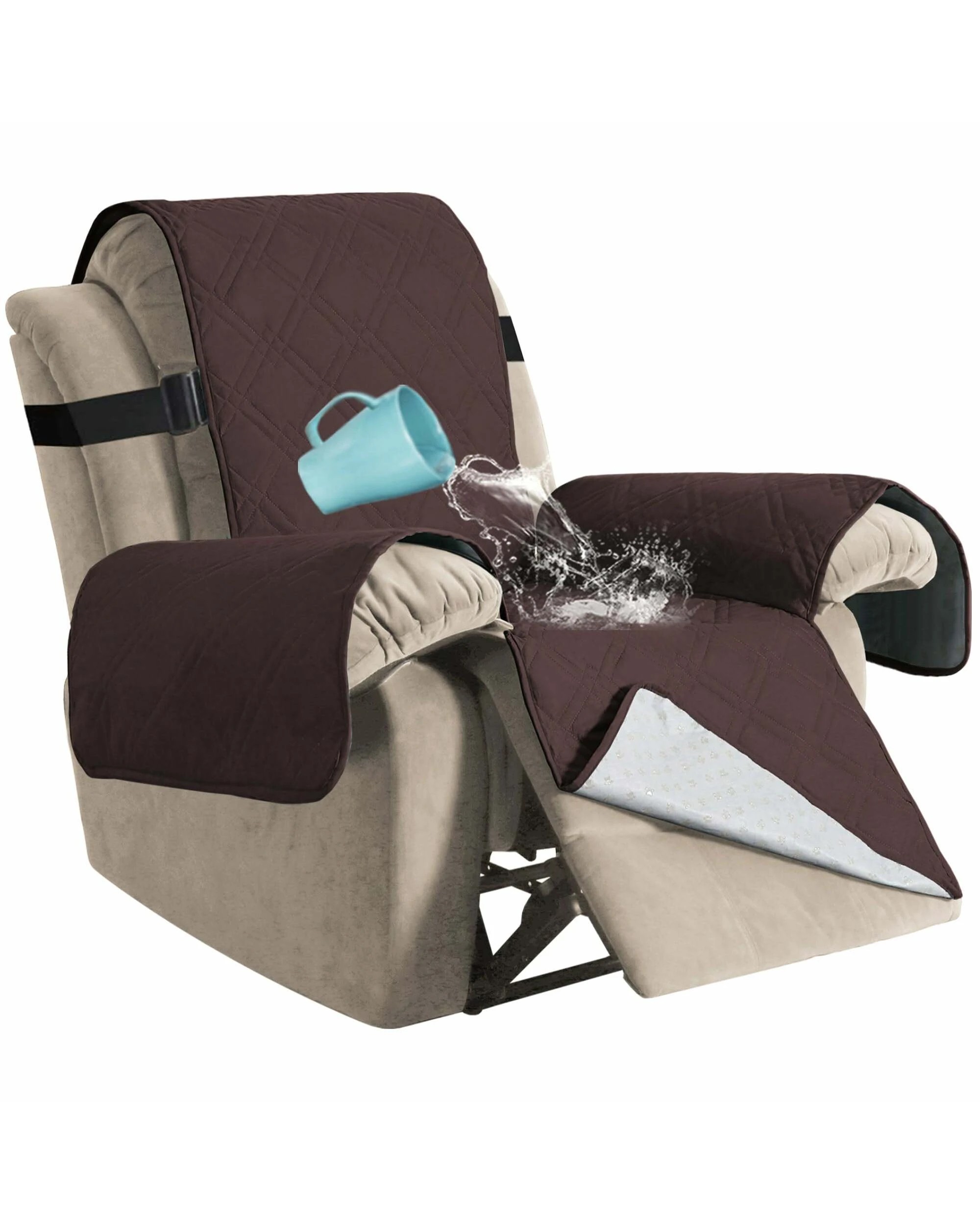 1 Smarcute 1 Seater Waterproof Oversized Recliner Chair Cover - Brown, 1 of 5