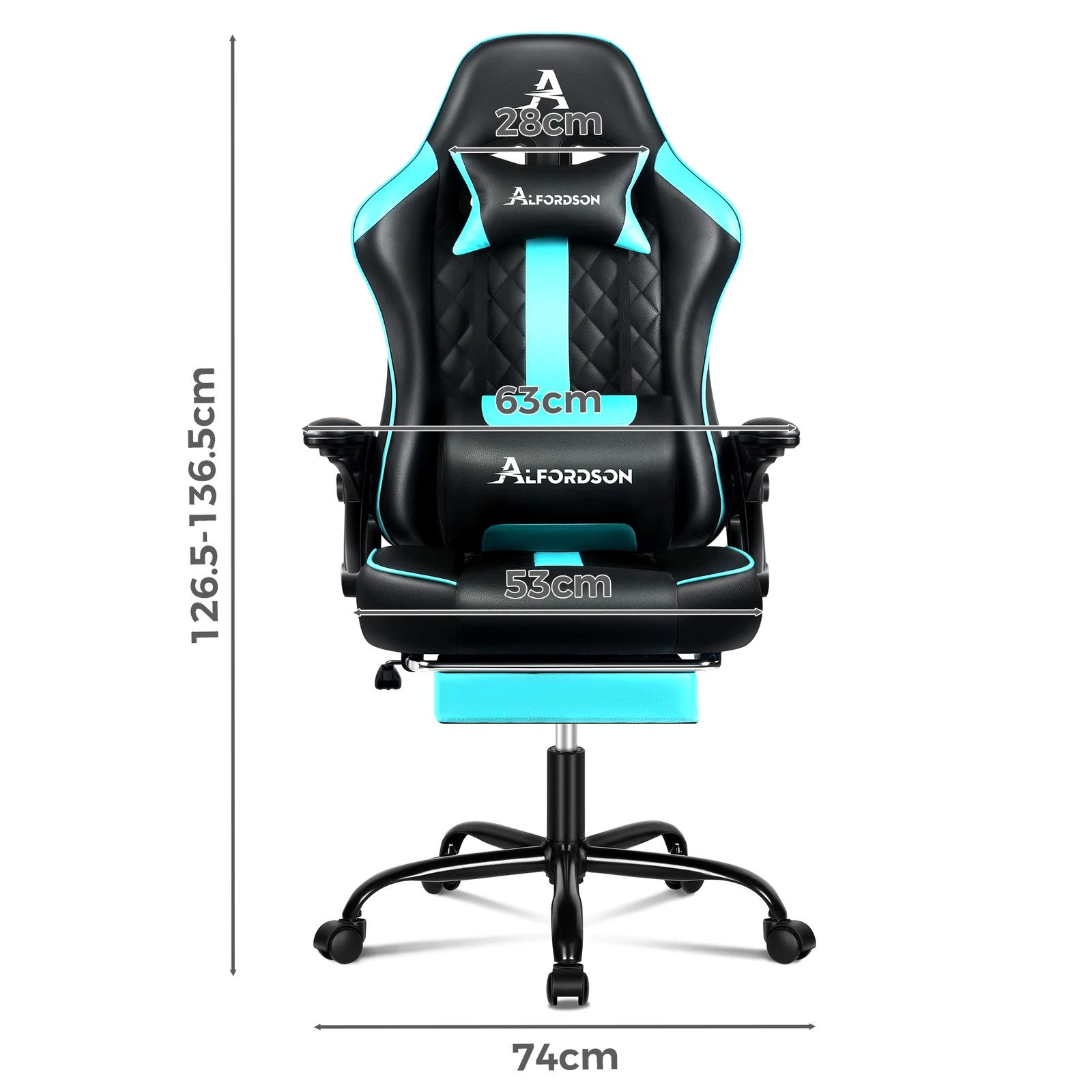 9 Alfordson Gaming Office Chair Massage Computer Footrest Leather - Cyan, 9 of 10