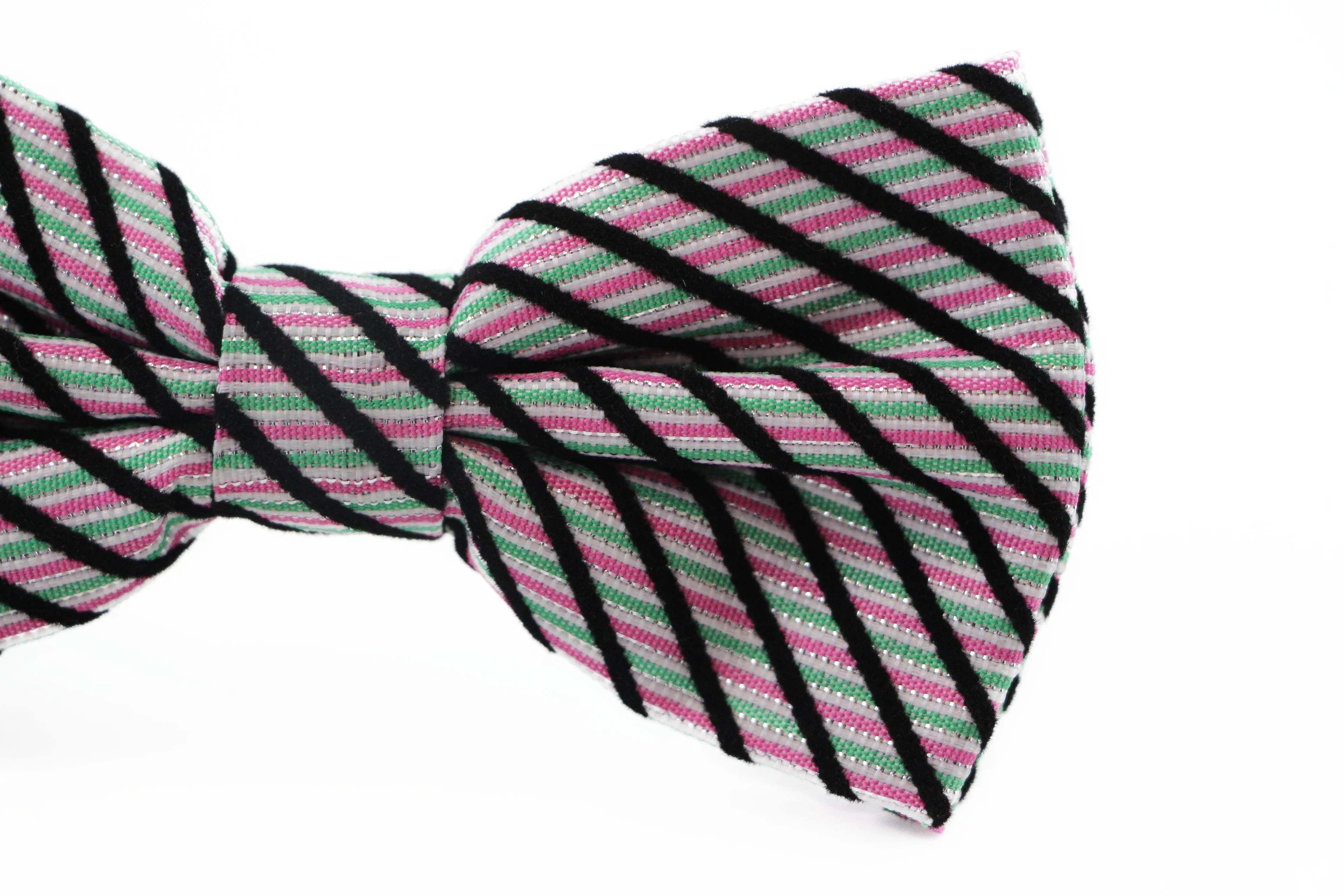 3 Zasel Mens Pink & Green Striped Patterned Cotton Bow Tie - Multi, 3 of 4
