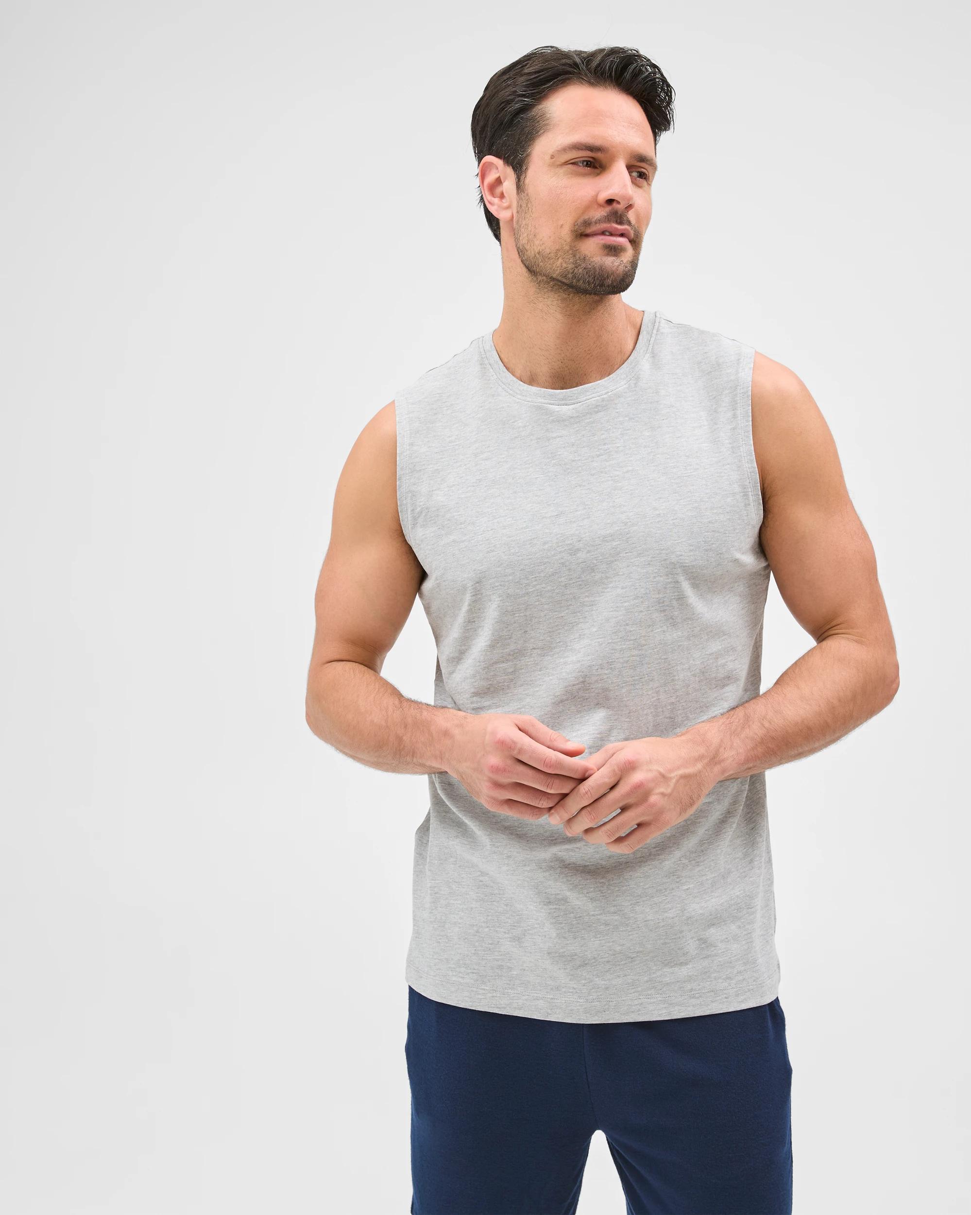1 Maxx Australian Cotton Blend Boxy Fit Sleep Muscle Top GREY MARLE, 1 of 7