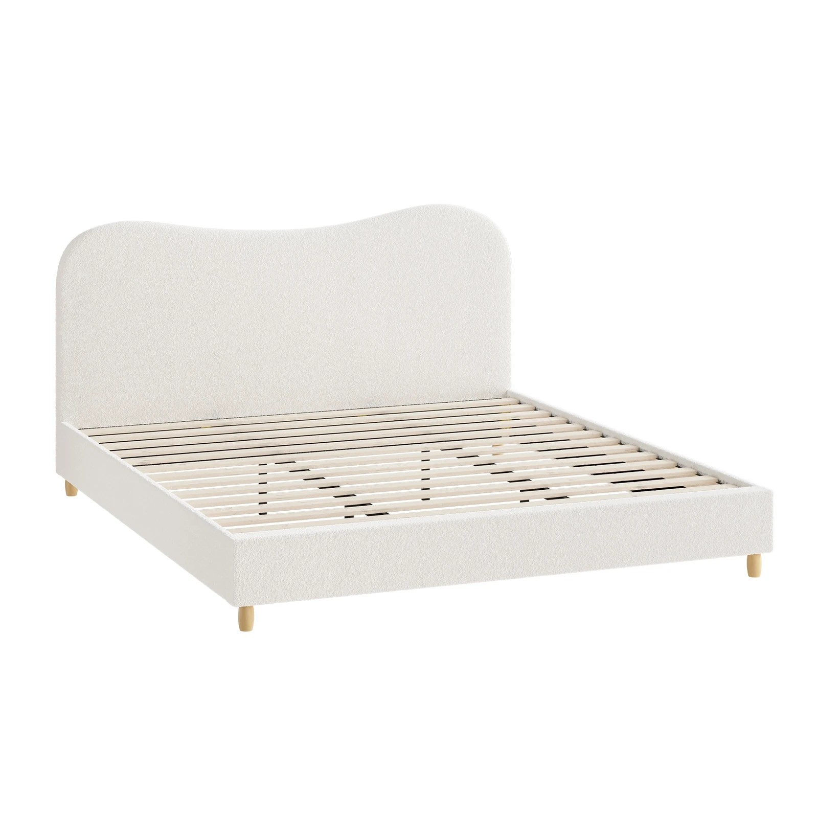 1 Oikiture King Bed Frame Boucle Cloud Shape Headboard
 - White, 1 of 10