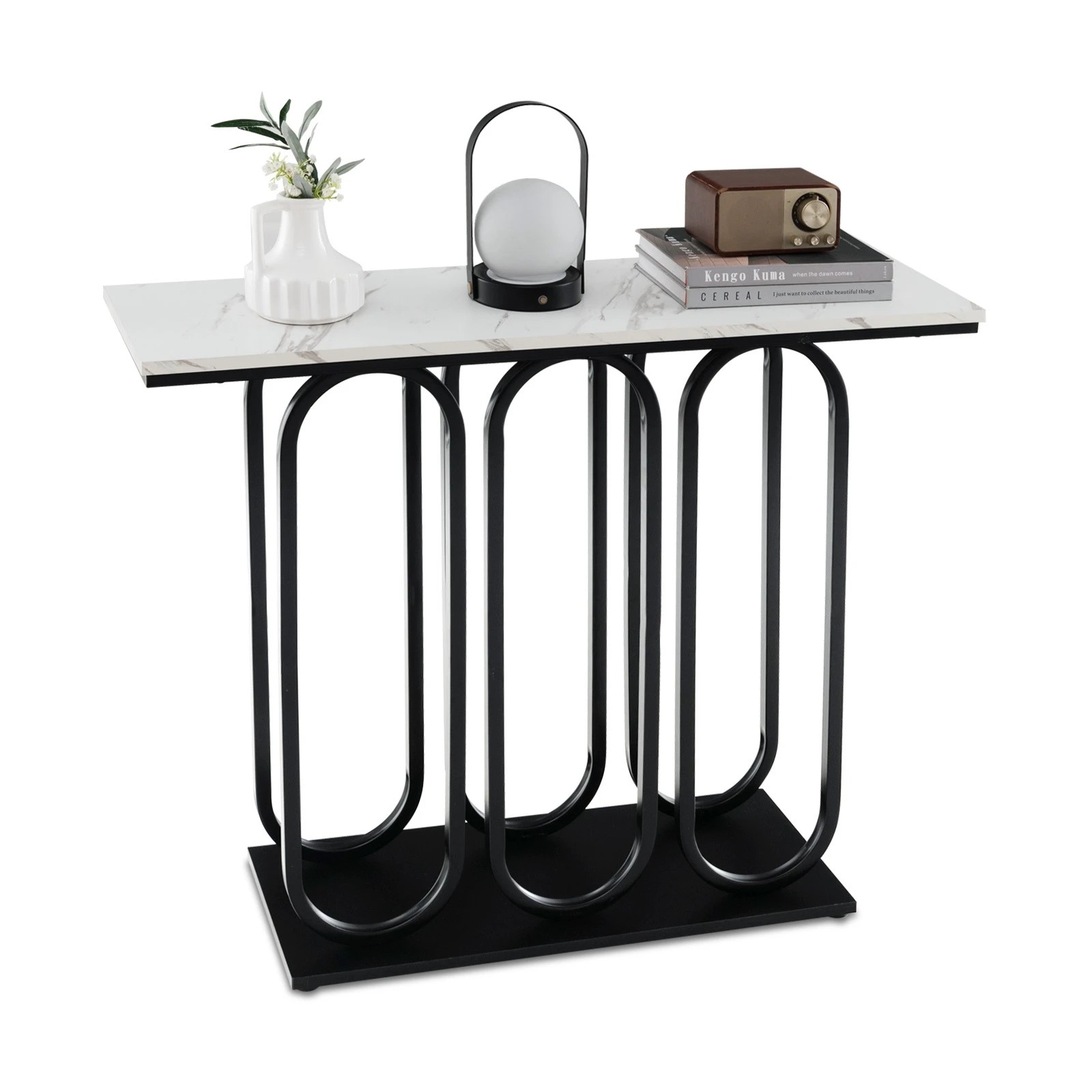 9 Costway Metal Frame Console Table Faux Marble Tabletop, 9 of 10