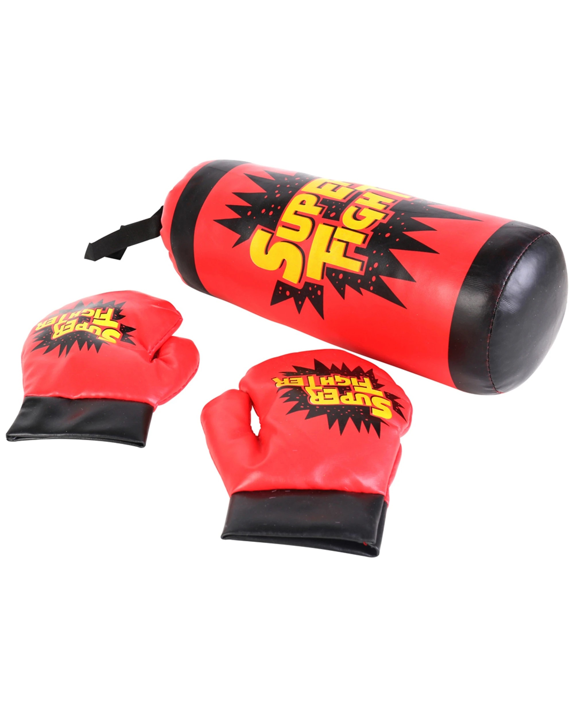 1 Toys For Fun Super Fighter Boxing Gloves And Bag Set 3pc PVC 32x10cm Child Size - Red, 1 of 3