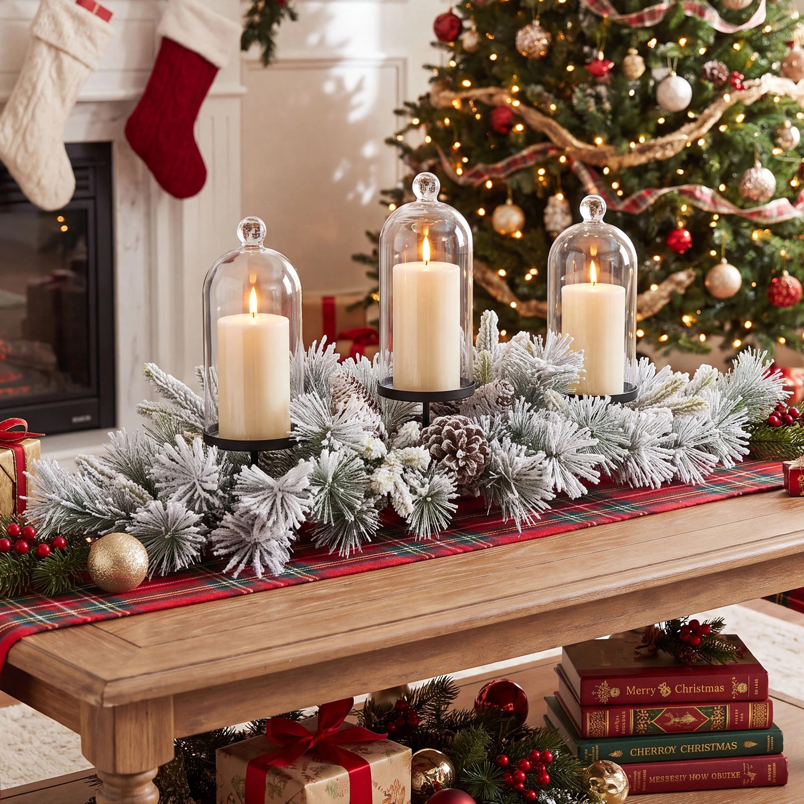 3 Costway 72cm Foldable Christmas Centerpiece 3 Flocked Xmas Candle Holder Without Candle, 3 of 8