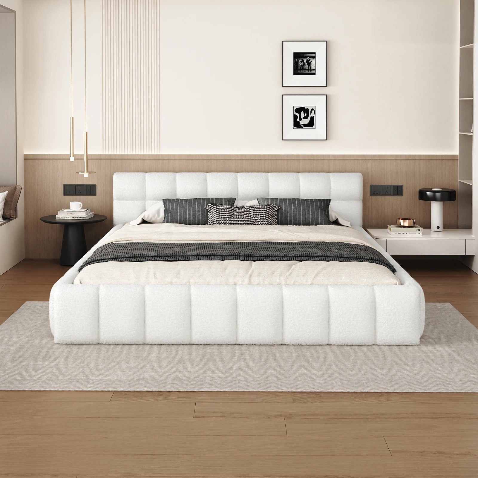3 Alfordson Bed Frame Queen Size Tufted Headboard Foundation Boucle Talmon - White, 3 of 10