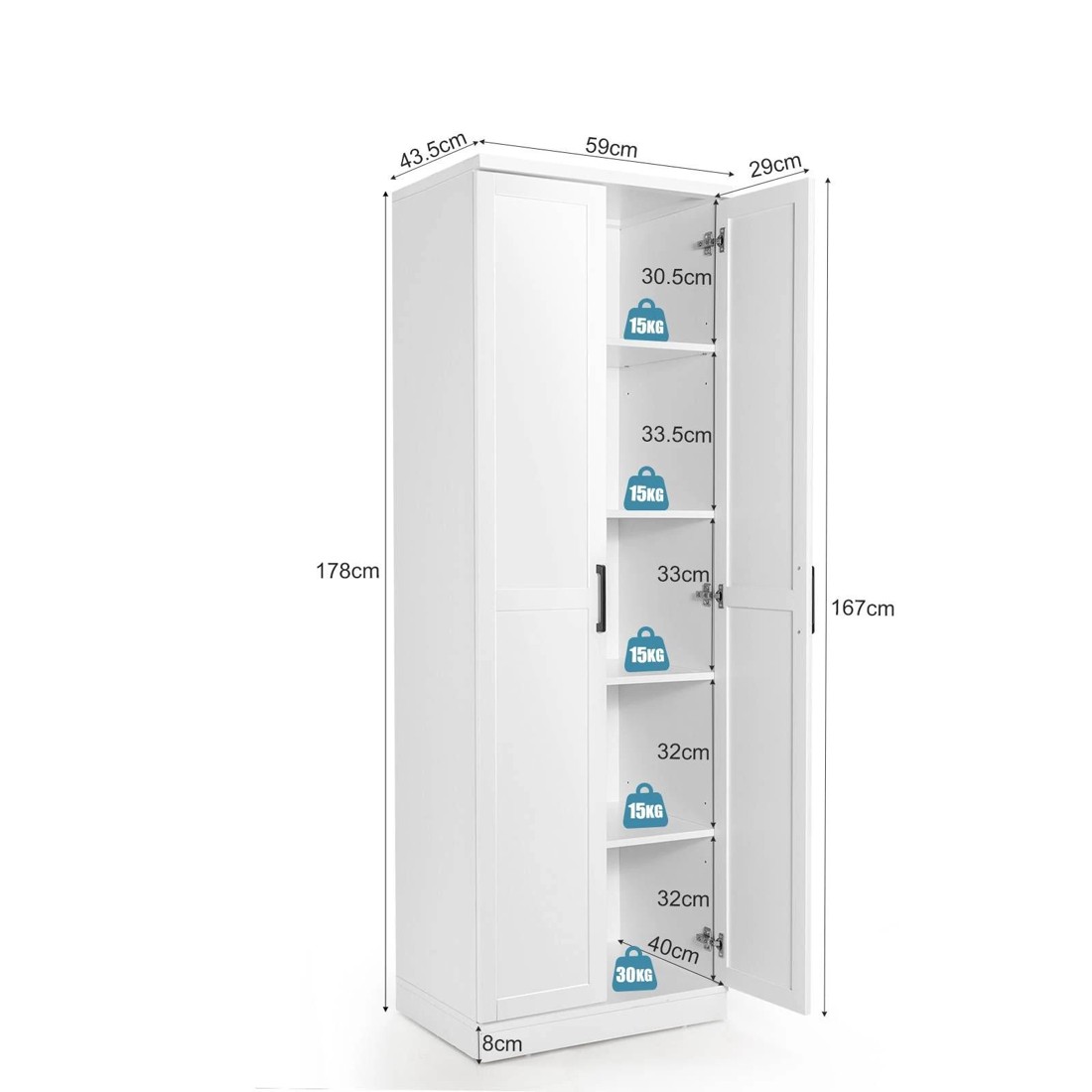 4 Costway Tall Cabinet Sideboard 2 Doors White, 4 of 5