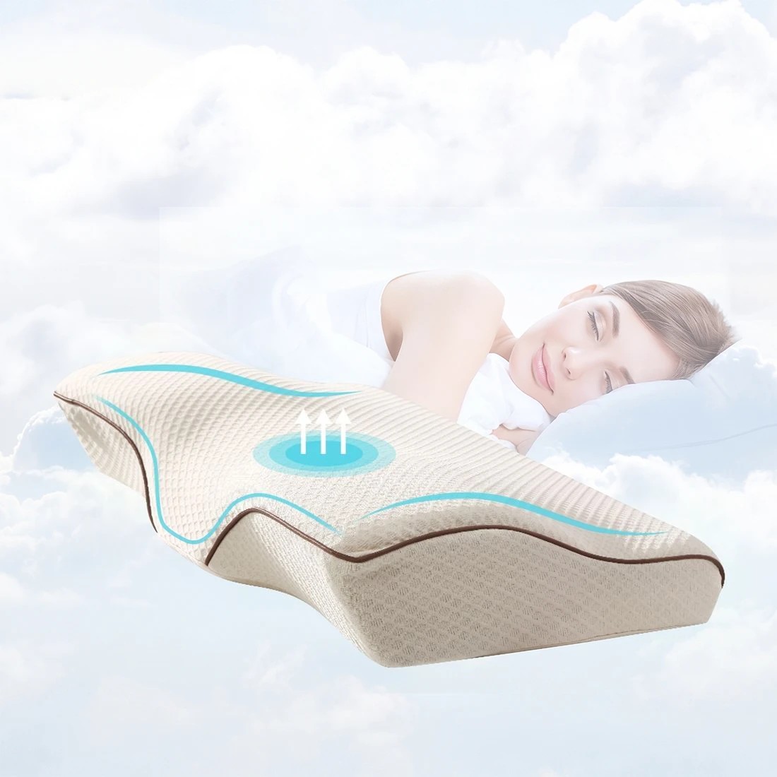 2 Giselle Bedding Memory Foam Pillow Neck Cervical Butterfly Ergonomic Support - White, 2 of 7
