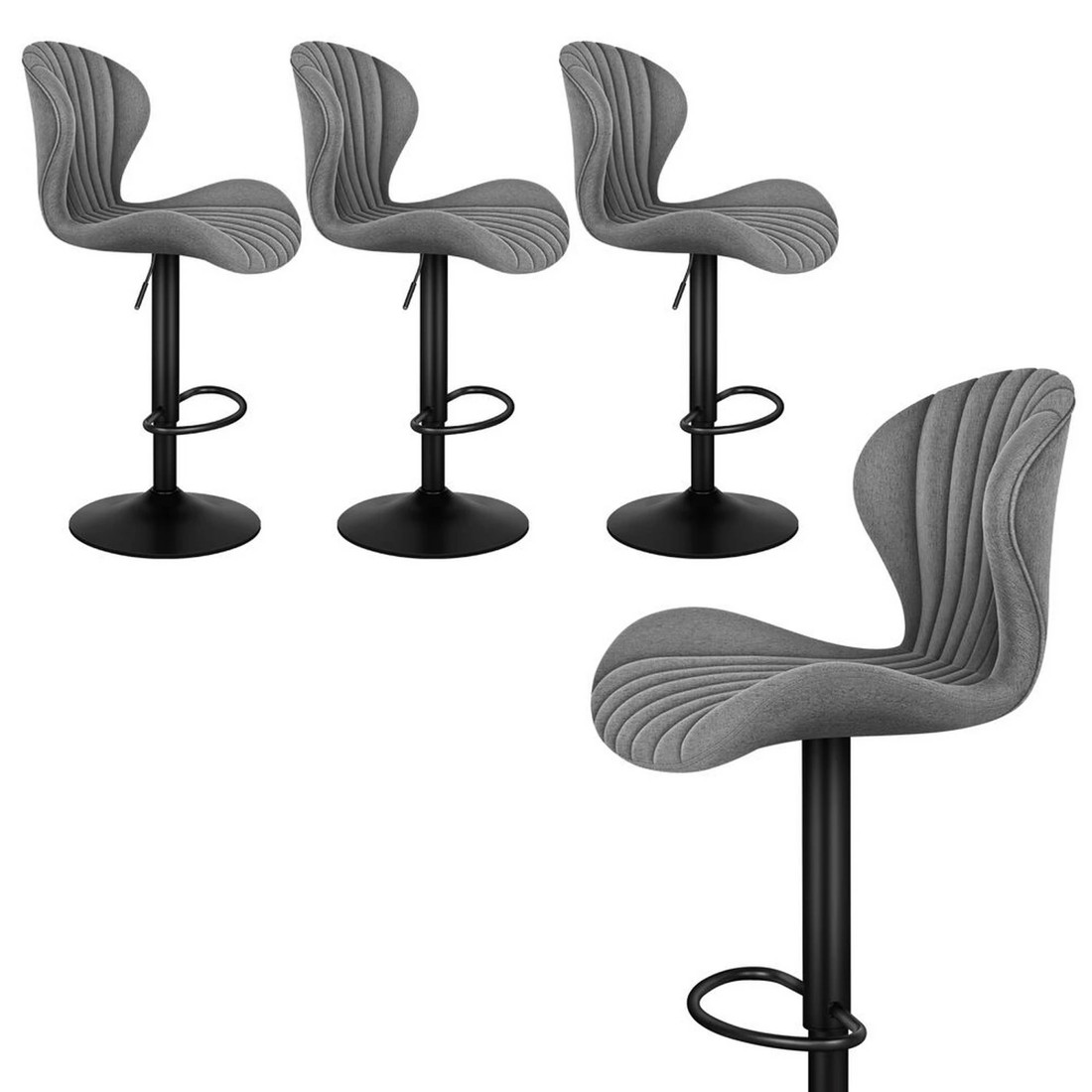 1 Alfordson 4x Bar Stools Gas Lift Fabric Bar Chairs Kitchen Swivel - Grey, 1 of 10