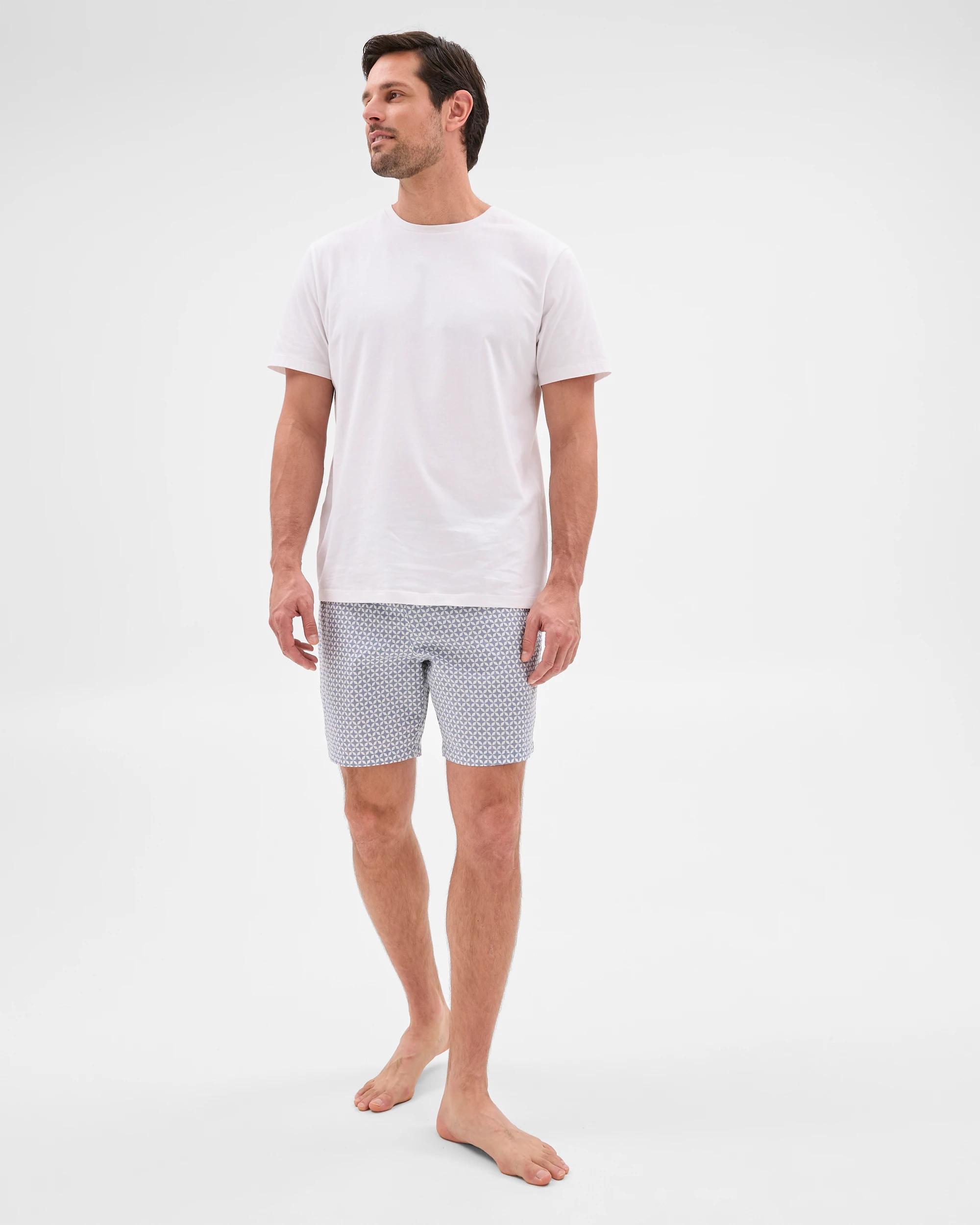 2 Mens Australian Cotton Woven Sleep Shorts - Maxx BLUE GEO, 2 of 6