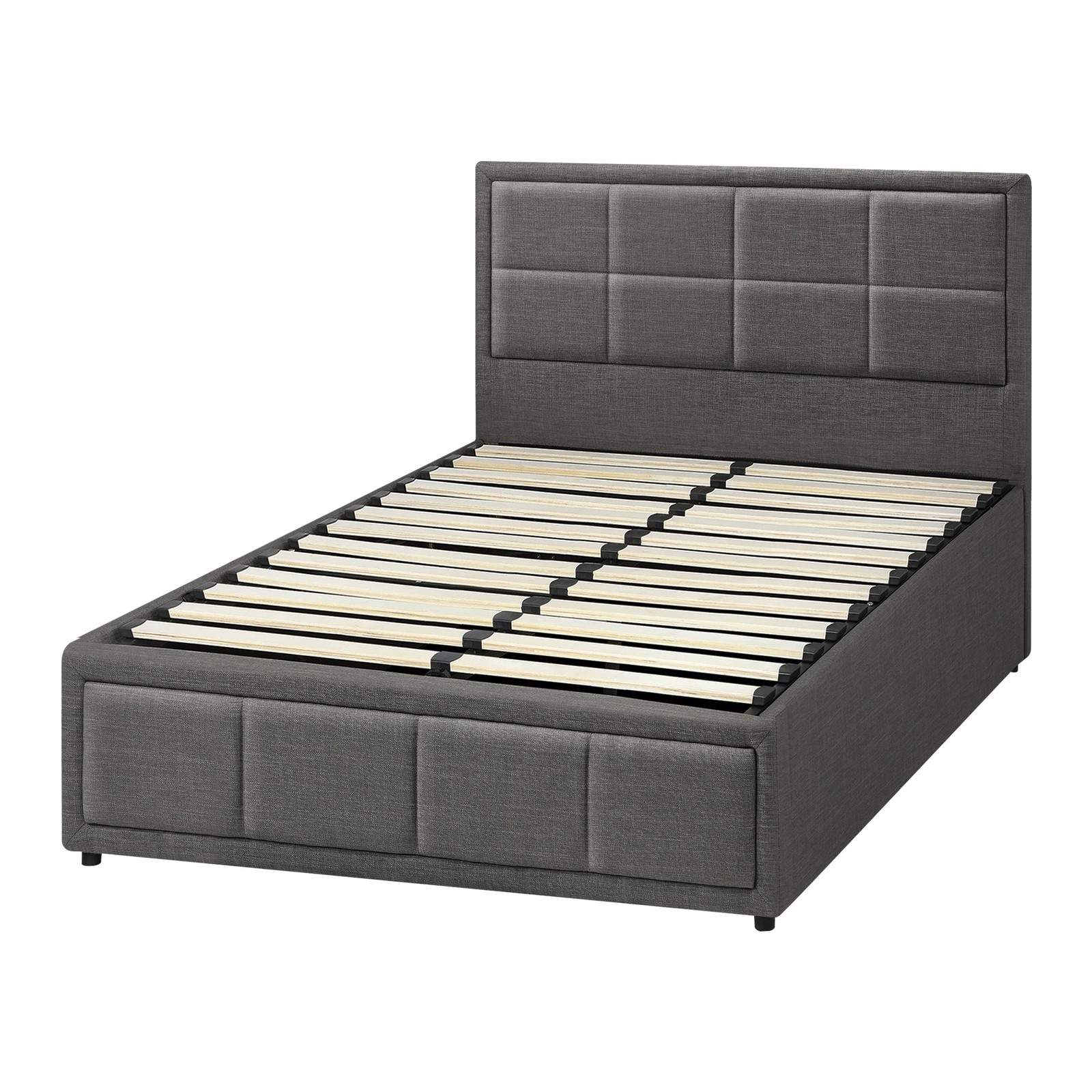 10 Oikiture Bed Frame King Single Gas Lift Storage Base Fabric - Grey, 10 of 10