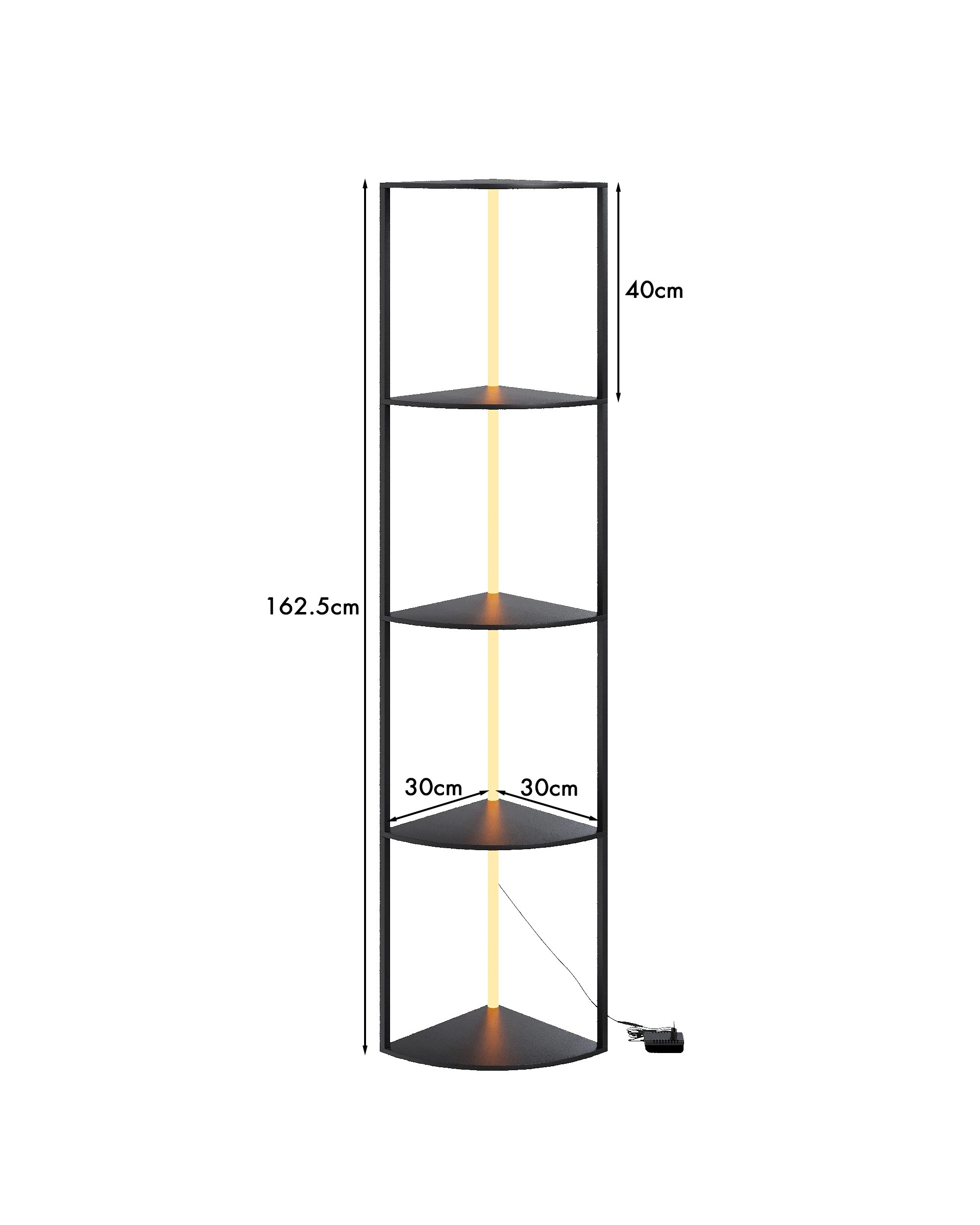 2 Ufurniture 5-Tier Corner Display Bookshelf 162cm LED Storgae Floor Lamp - Black, 2 of 7